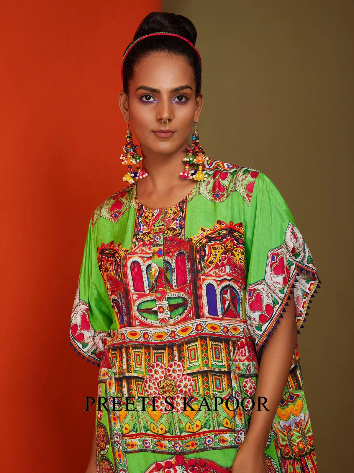 Printed Lime Green Front Open Long Kurta Pant Set - Preeti S Kapoor