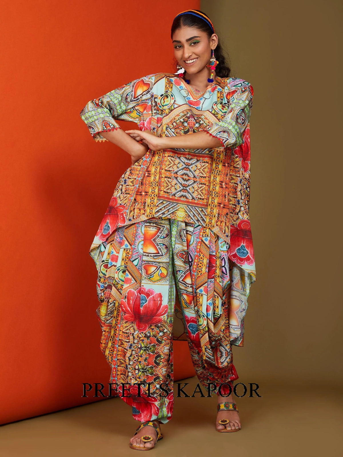 Printed Sea Green High Low-Kurta Salwar Set - Preeti S Kapoor