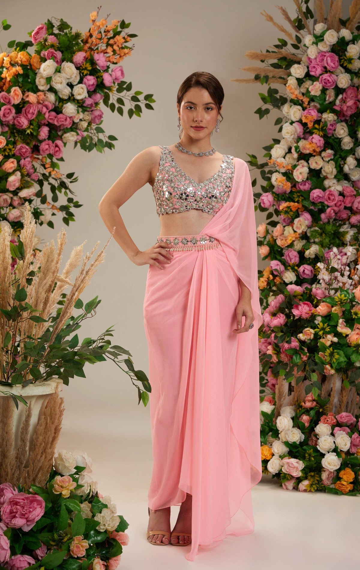 Neon Pink Georgette Saree - Preeti s kapoor