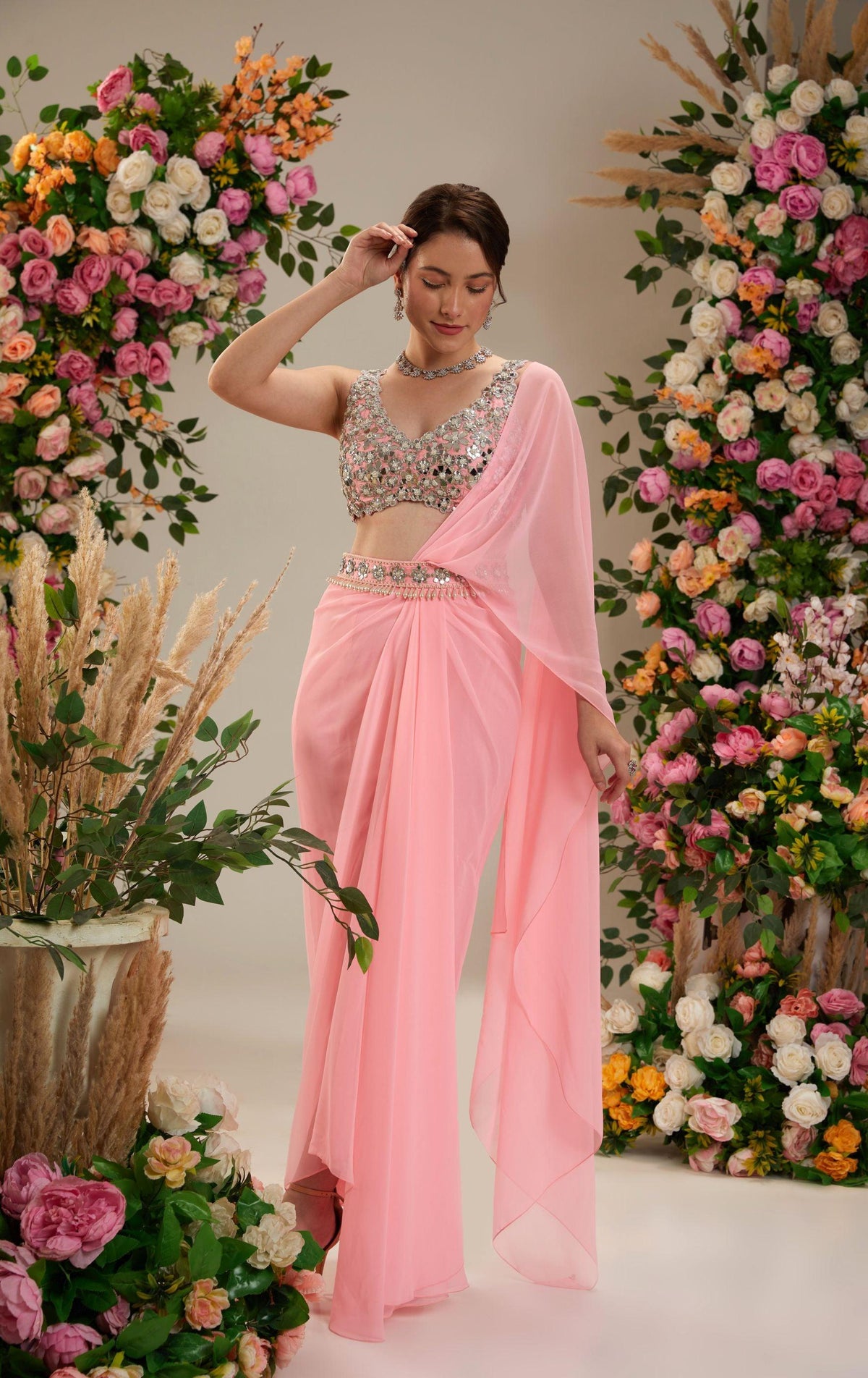 Neon Pink Georgette Saree - Preeti s kapoor