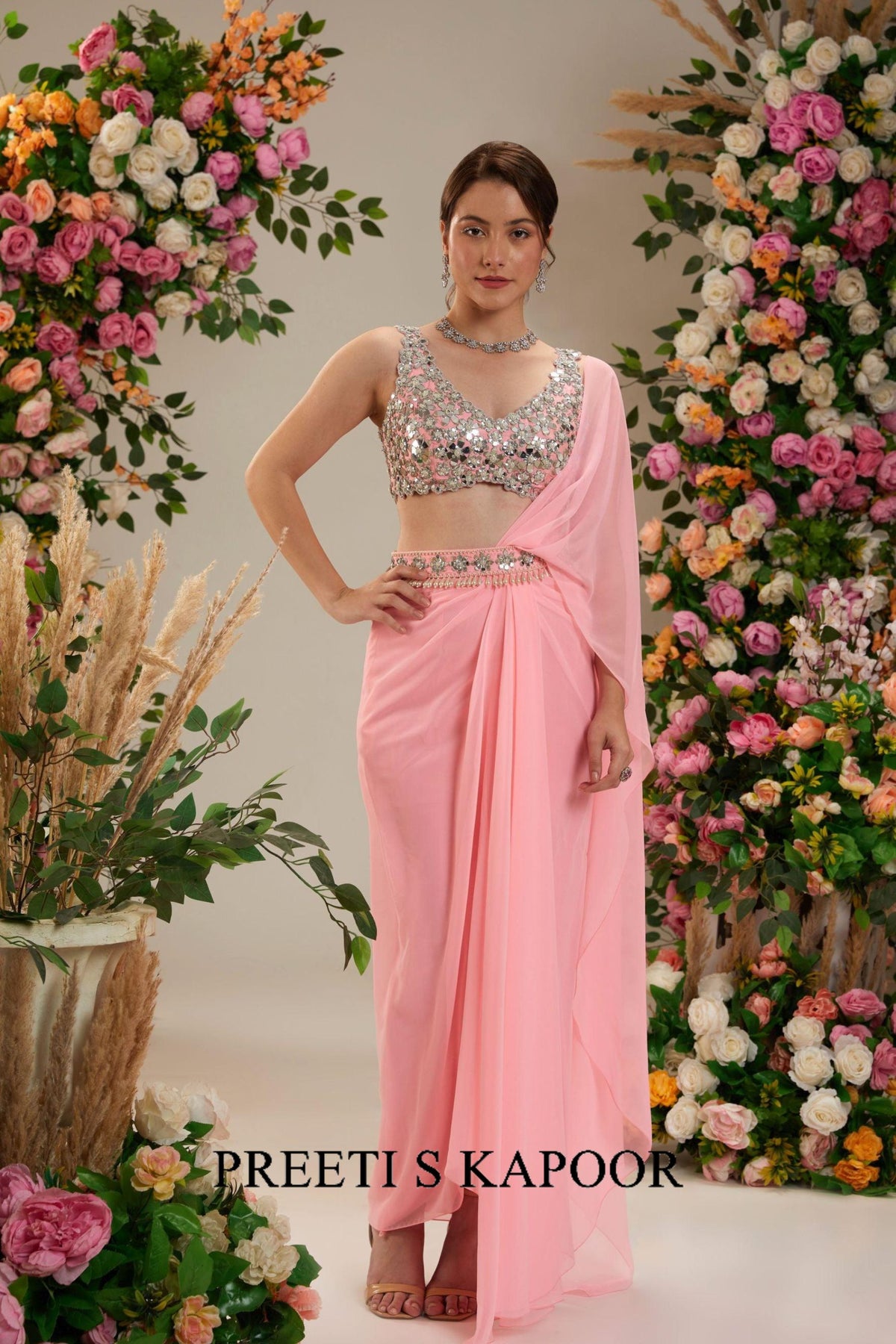 Neon Pink Georgette Saree