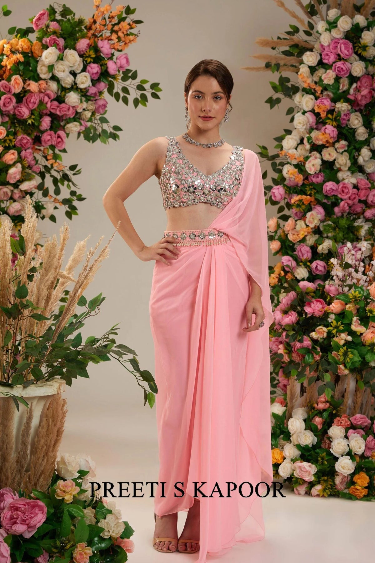 Neon Pink Georgette Saree - Preeti S Kapoor