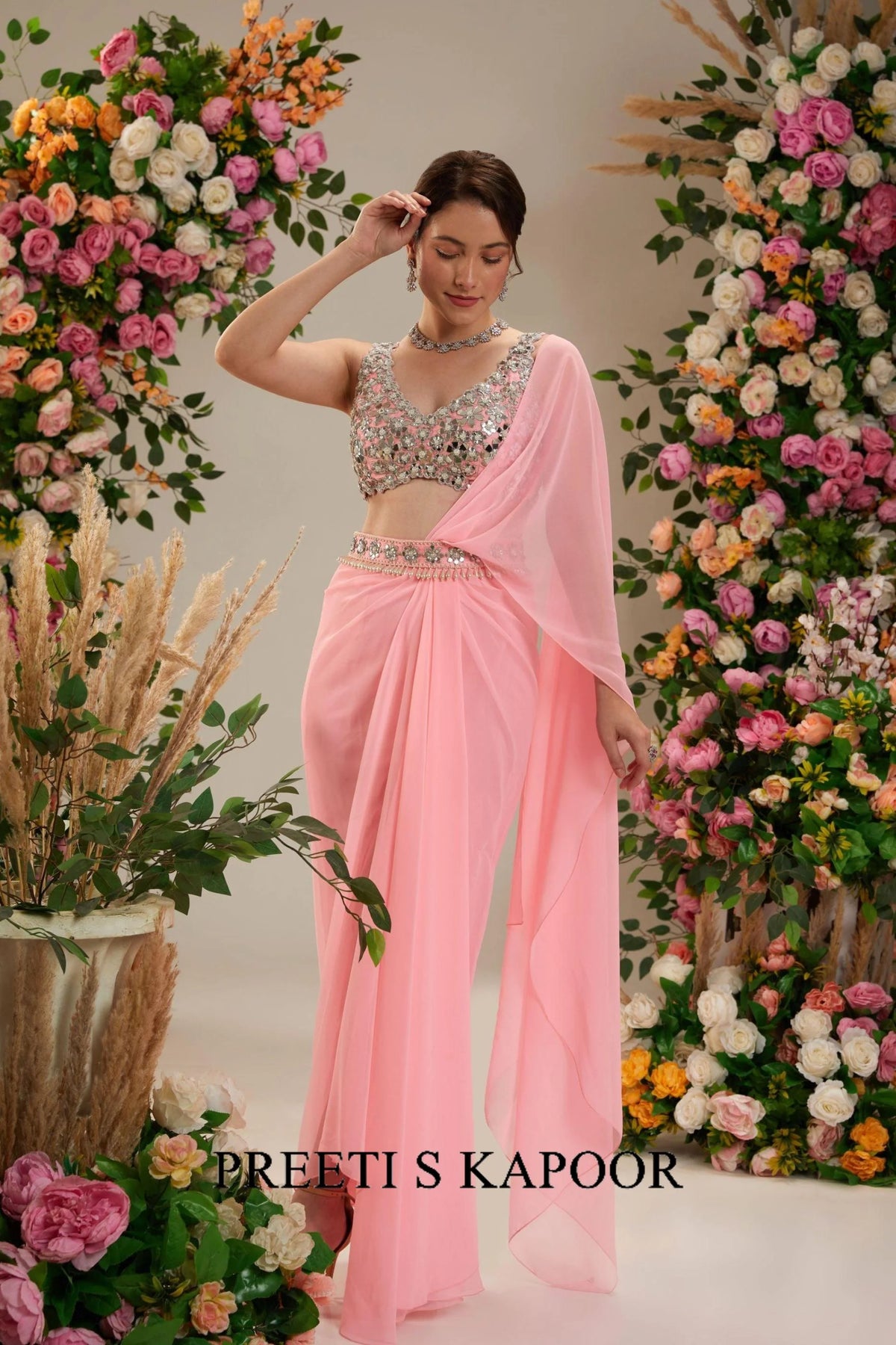 Neon Pink Georgette Saree - Preeti S Kapoor