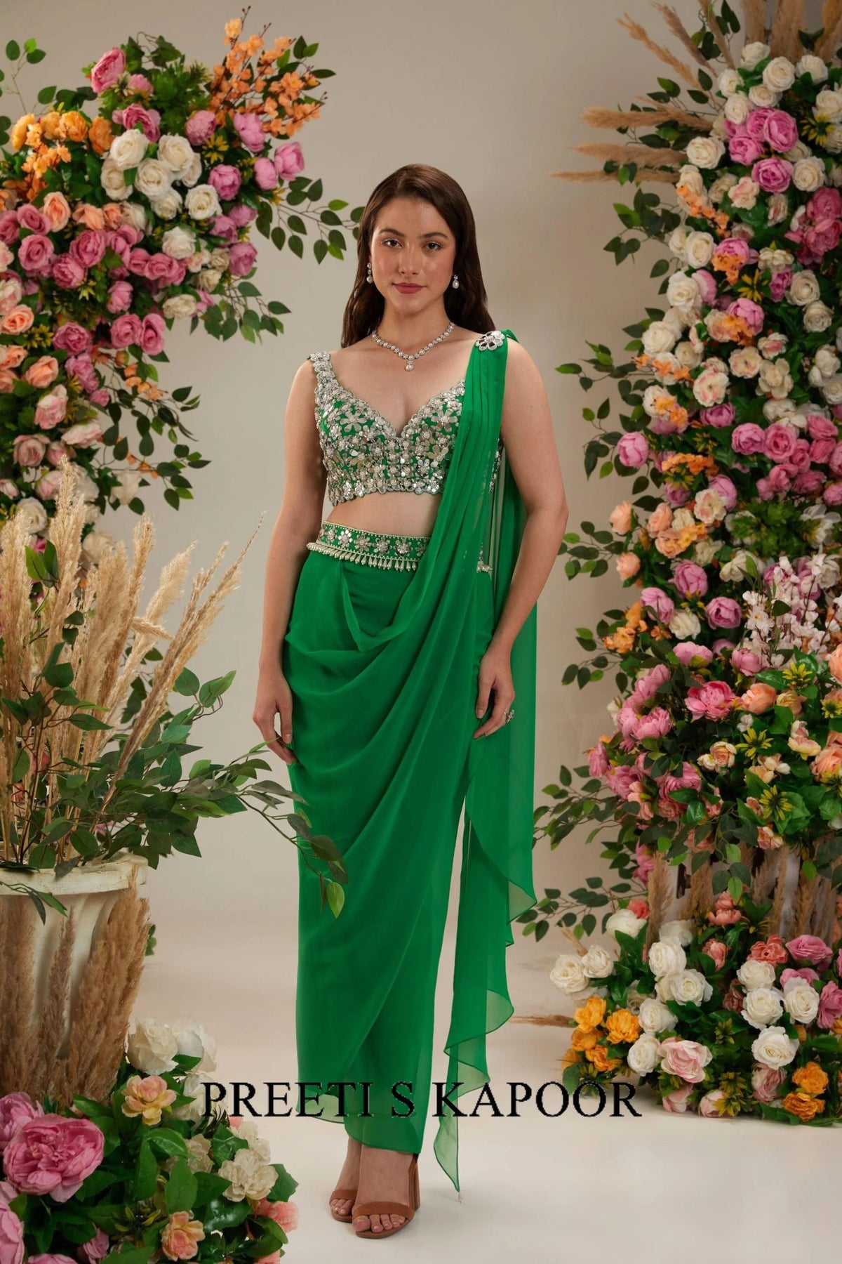 Dark Mint Georgette Saree - Preeti S Kapoor