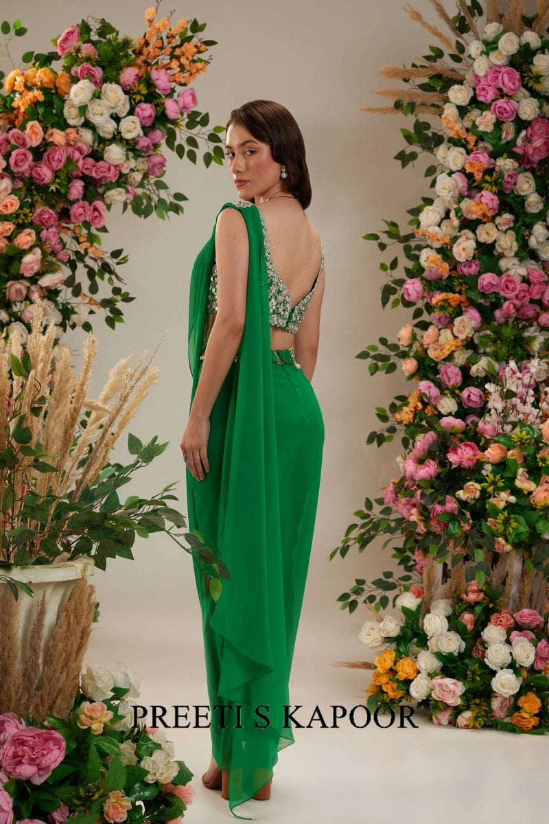 Dark Mint Georgette Saree - Preeti S Kapoor