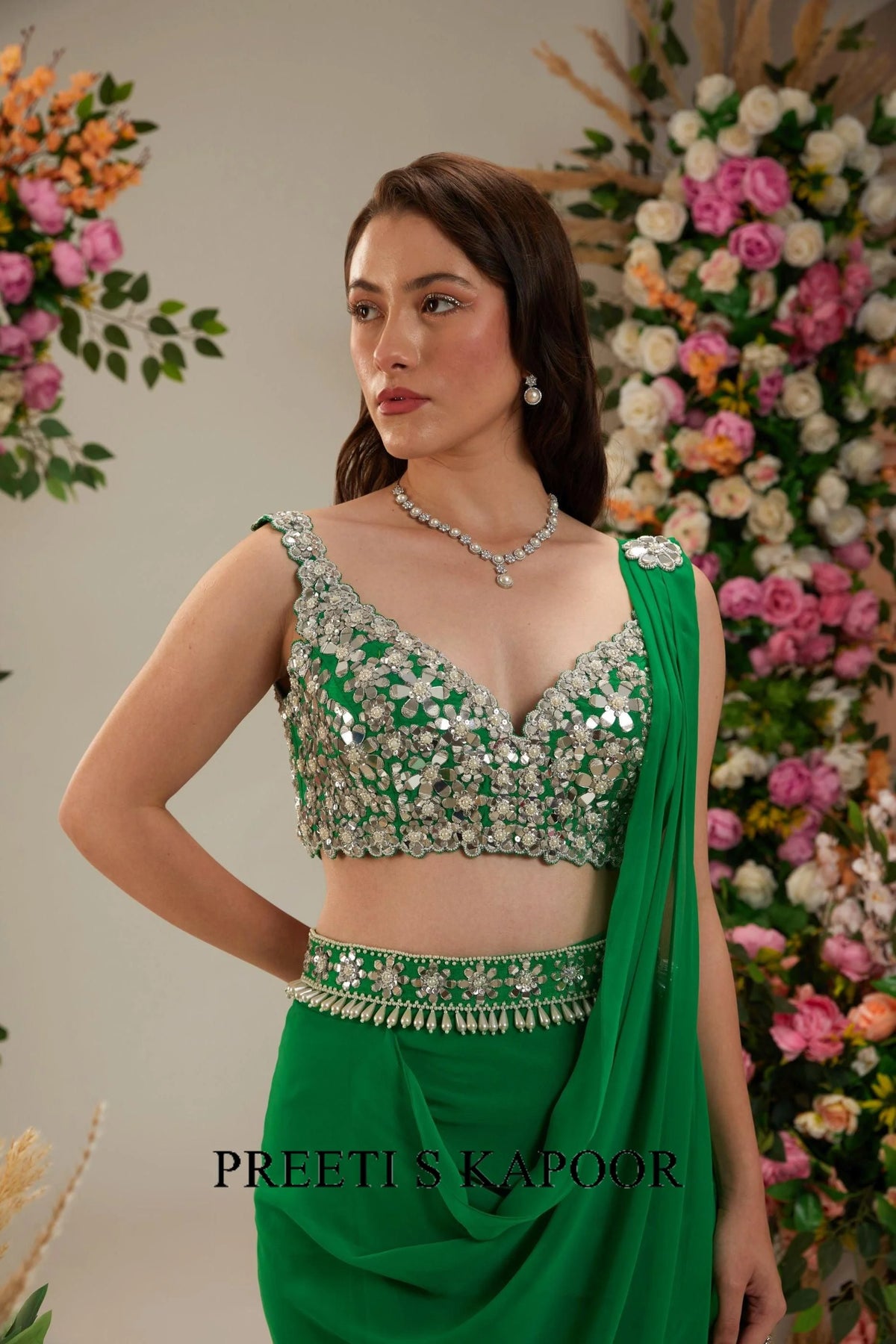 Dark Mint Georgette Saree - Preeti S Kapoor