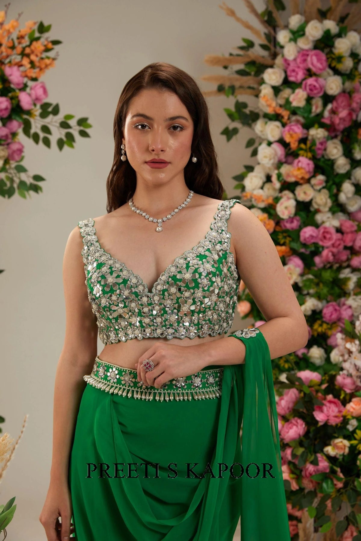 Dark Mint Georgette Saree - Preeti S Kapoor