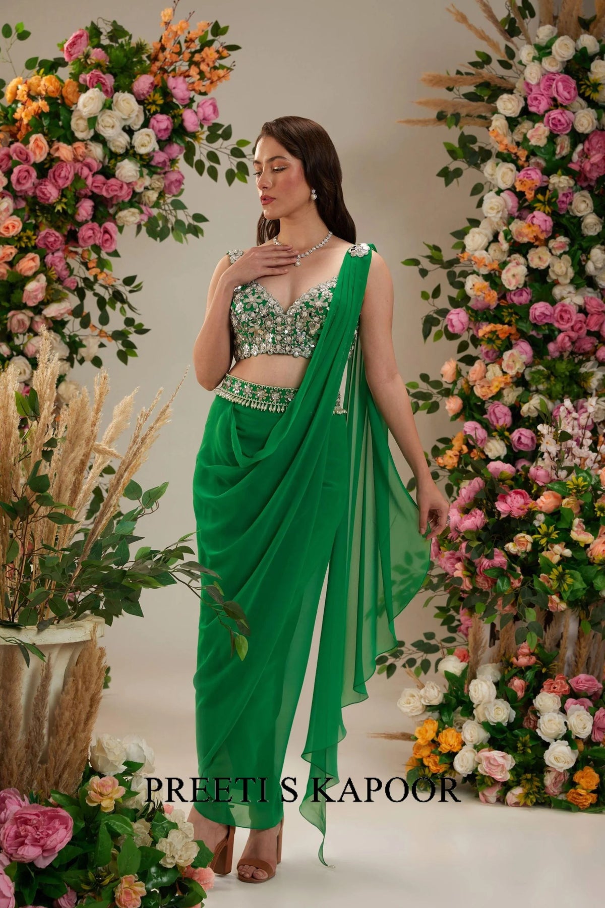 Dark Mint Georgette Saree - Preeti S Kapoor
