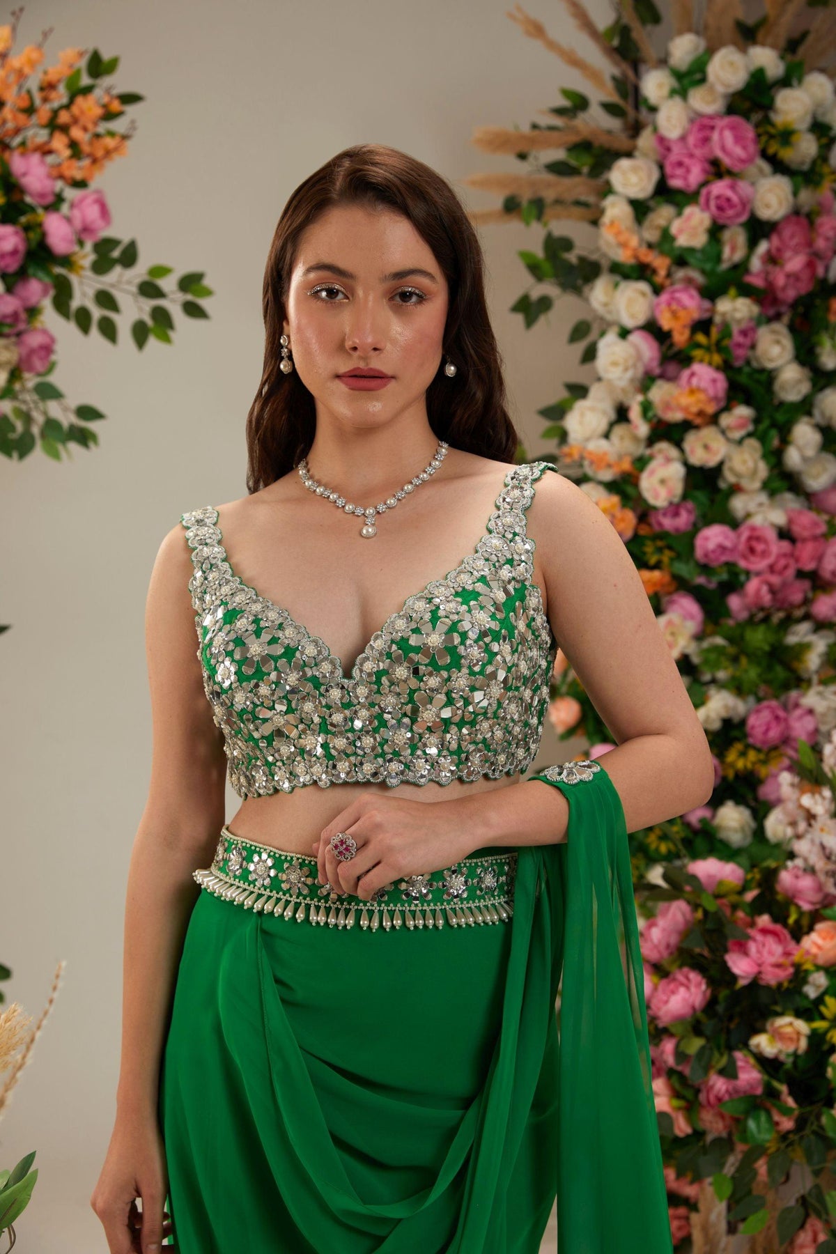 Dark Mint Georgette Saree - Preeti s kapoor