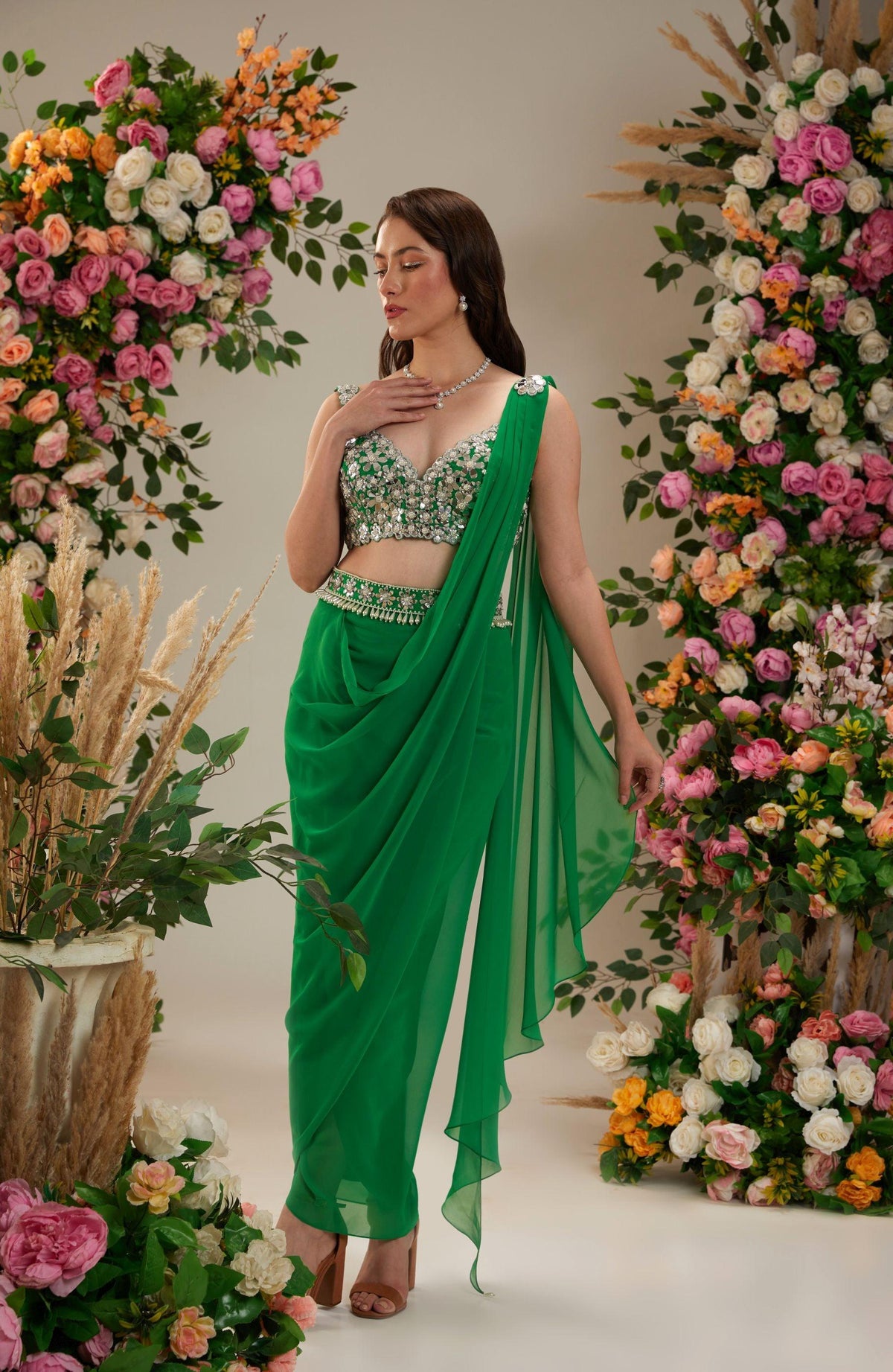 Dark Mint Georgette Saree - Preeti s kapoor