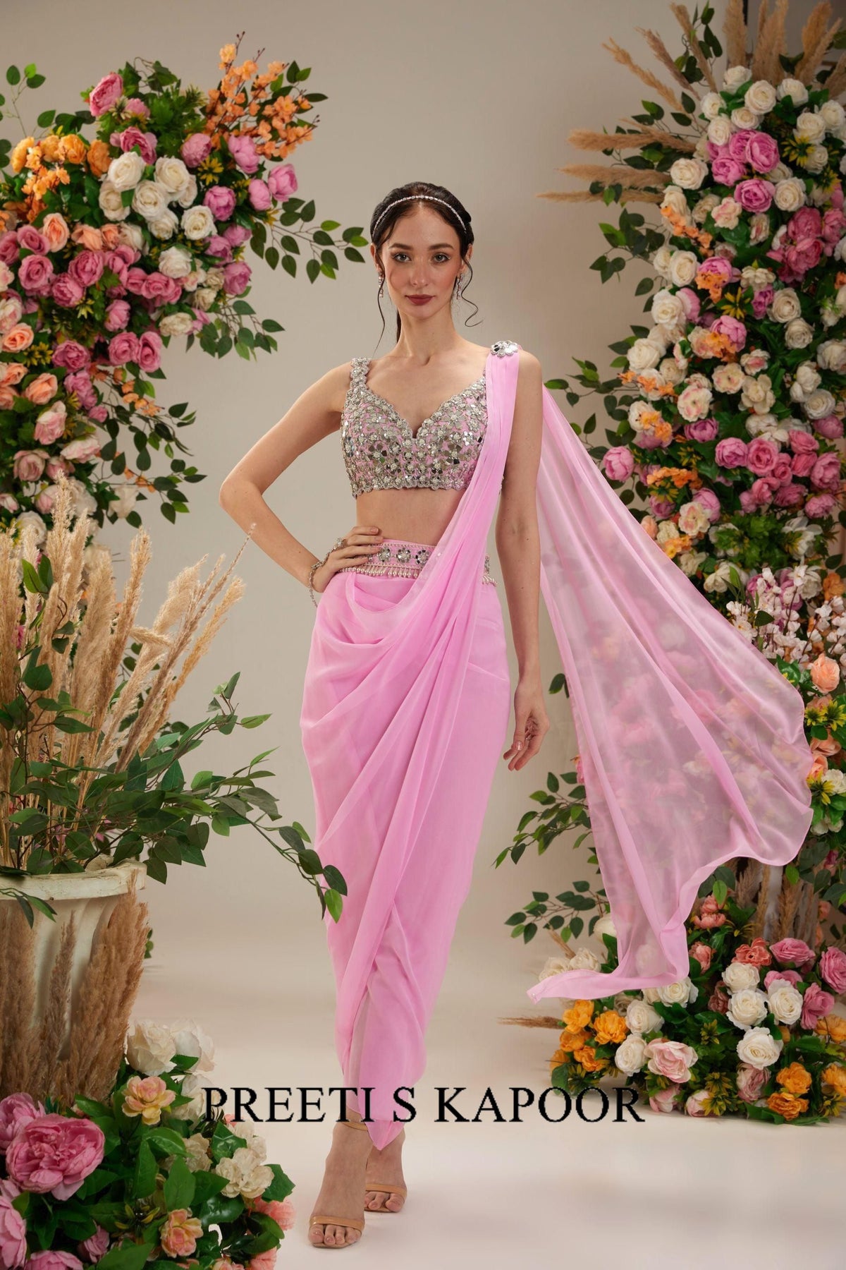 Prewinkle Dupion Blouse Georgette saree