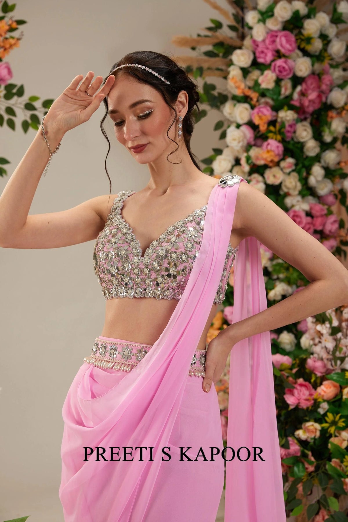 Prewinkle Dupion Blouse Georgette saree - Preeti S Kapoor