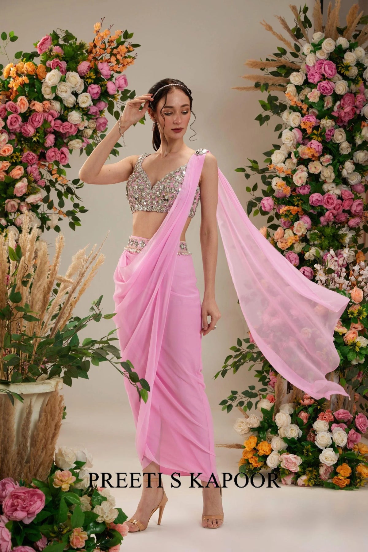 Prewinkle Dupion Blouse Georgette saree - Preeti S Kapoor