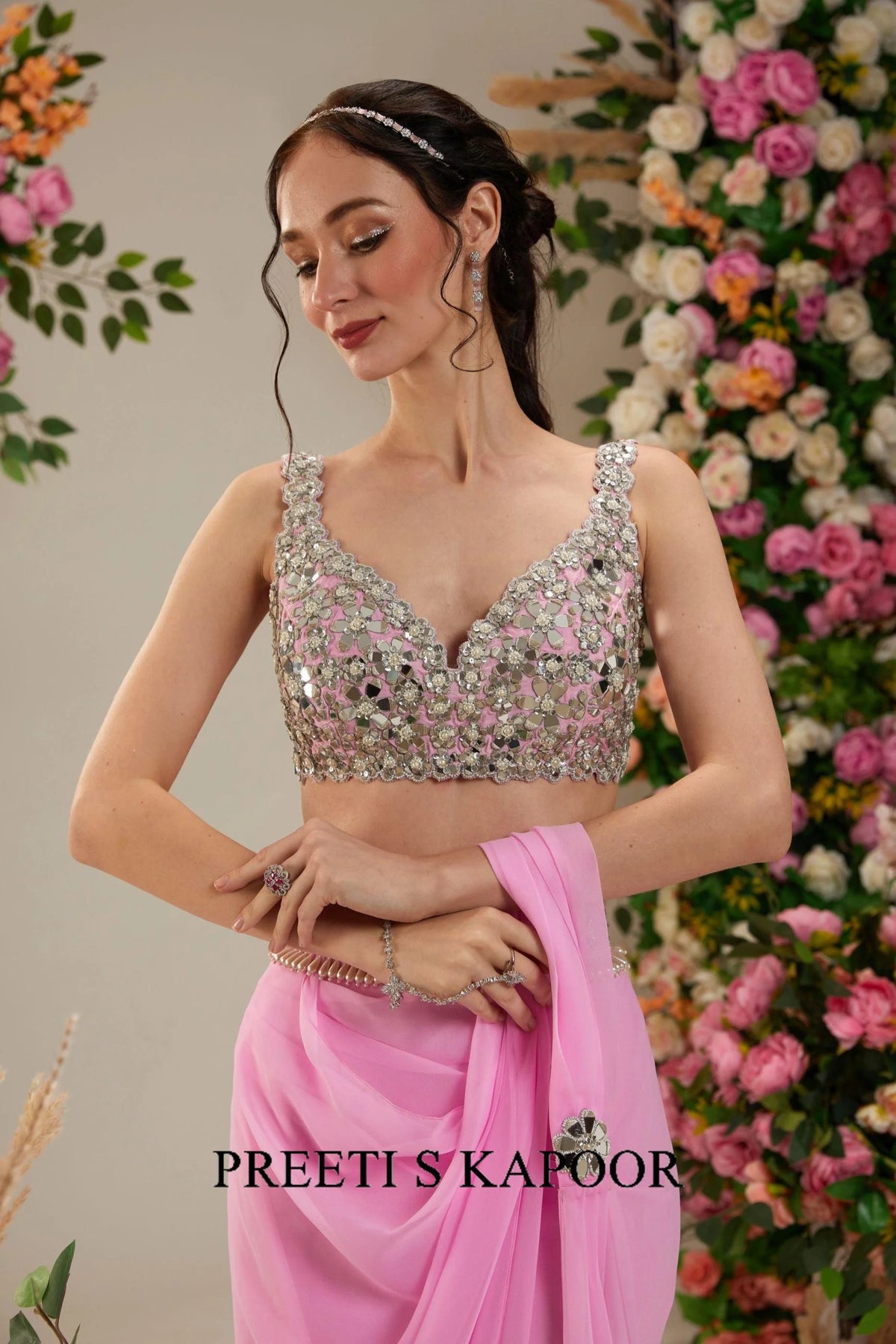 Prewinkle Dupion Blouse Georgette saree - Preeti S Kapoor