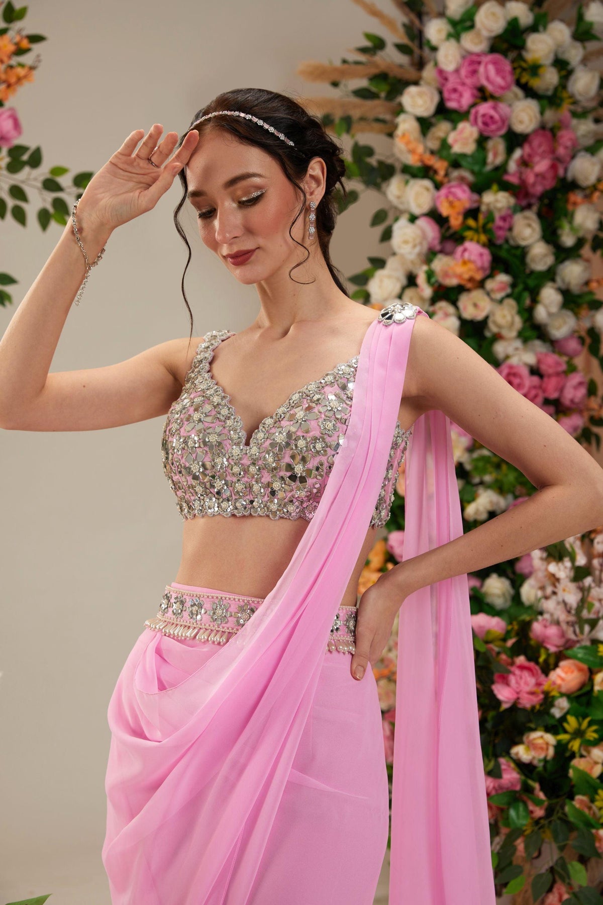 Prewinkle Dupion Blouse Georgette saree - Preeti s kapoor