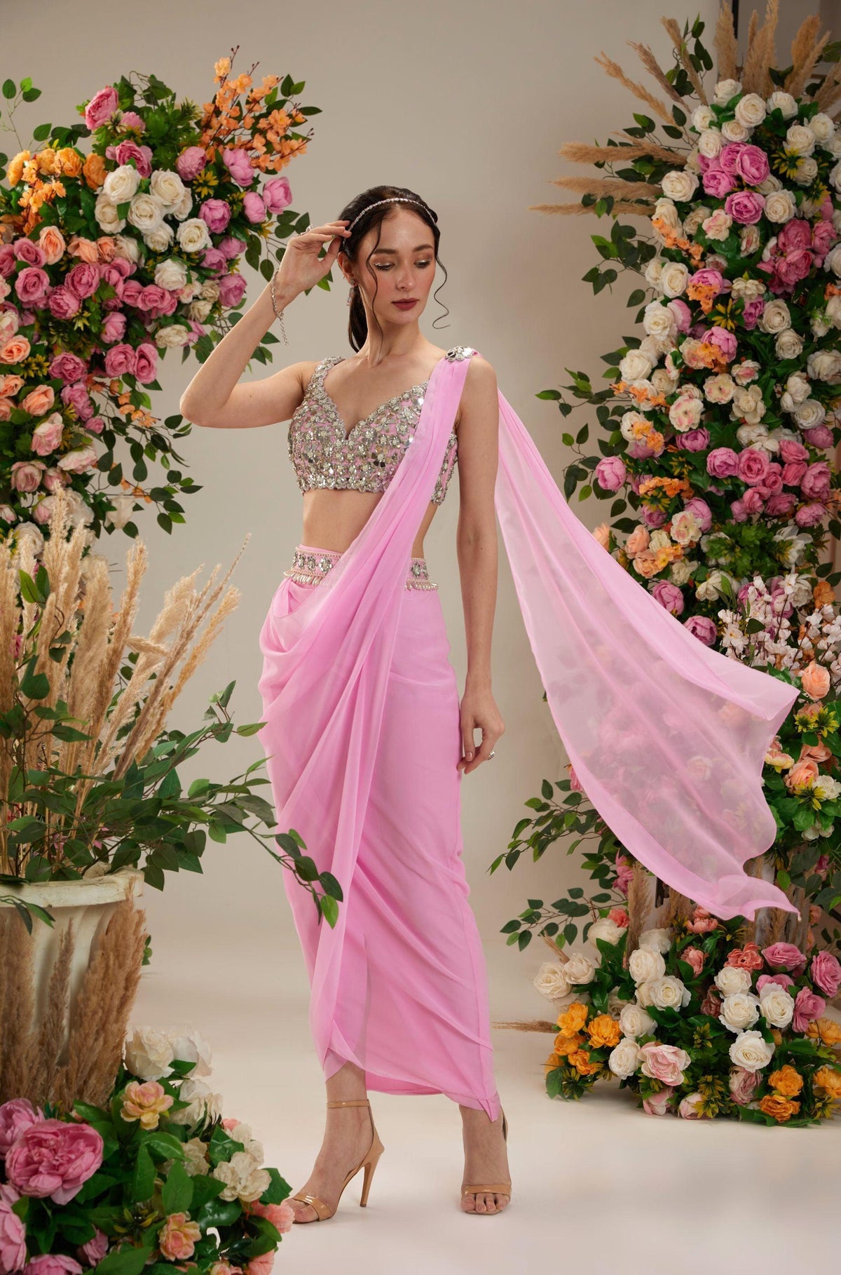 Prewinkle Dupion Blouse Georgette saree - Preeti s kapoor