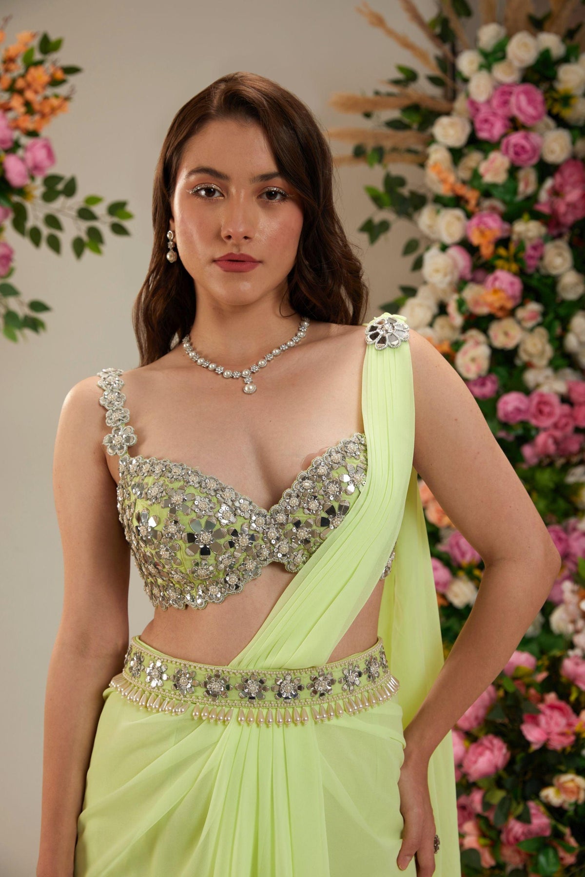 Lemon Yellow Dupion Blouse Georgette Saree - Preeti s kapoor