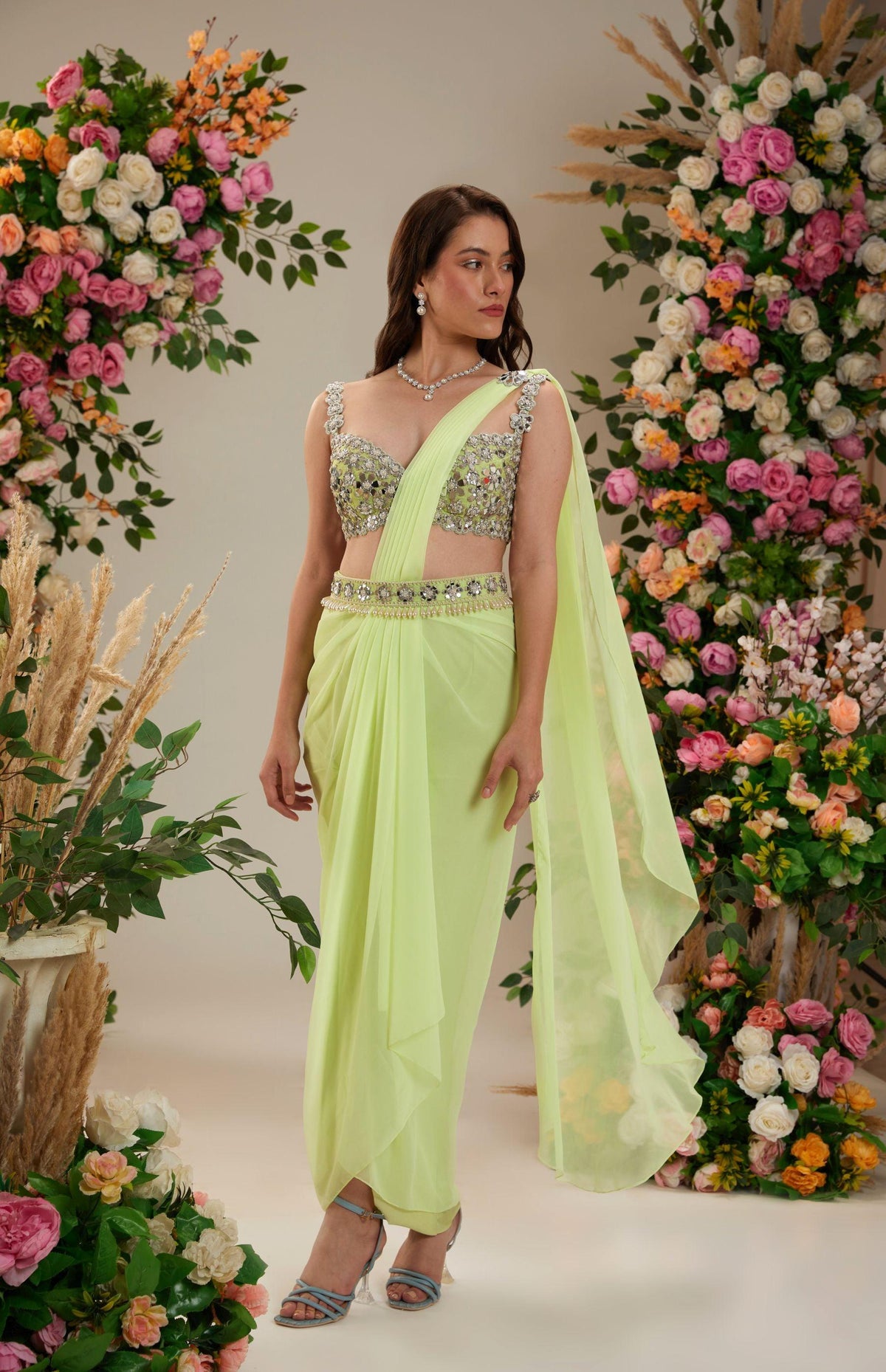 Lemon Yellow Dupion Blouse Georgette Saree - Preeti s kapoor