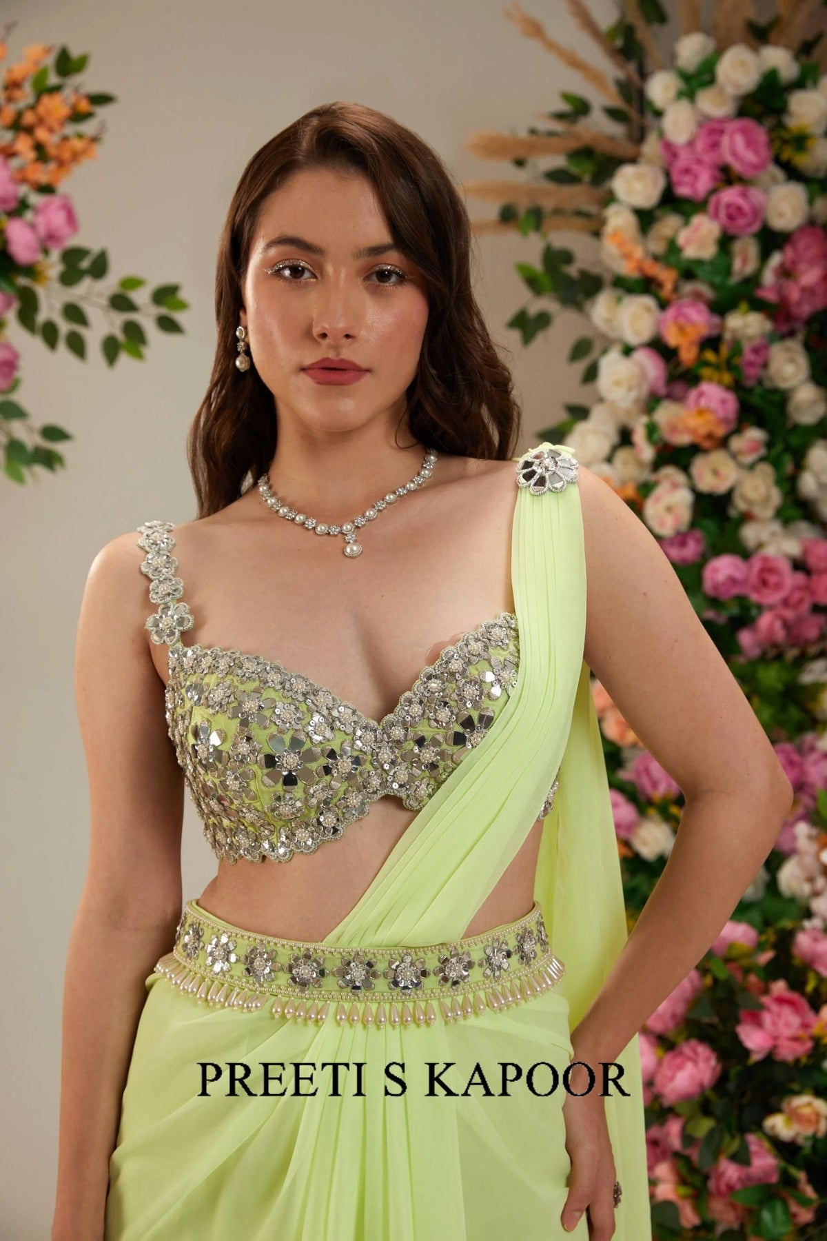 Lemon Yellow Dupion Blouse Georgette Saree - Preeti S Kapoor