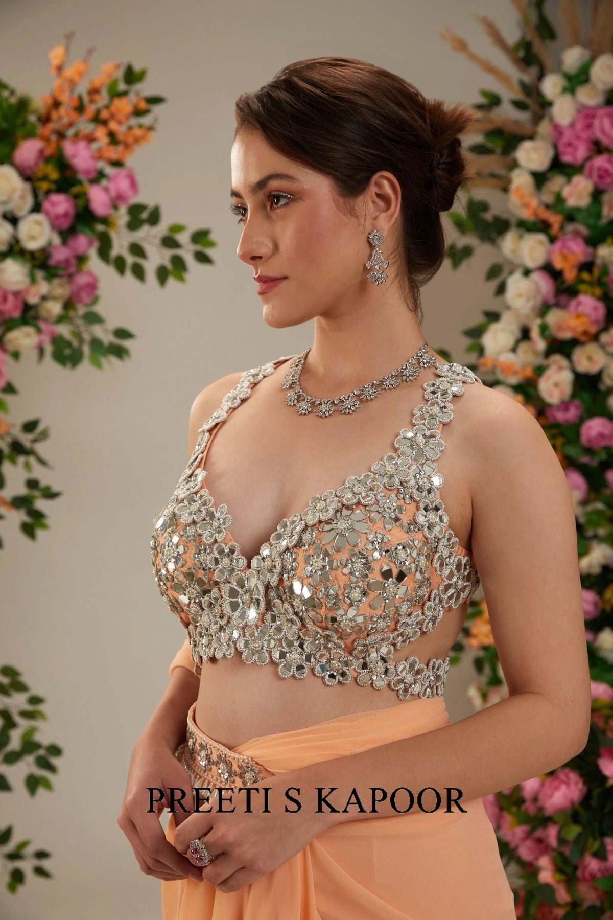 Peach Dupion Blouse Georgette Saree - Preeti S Kapoor