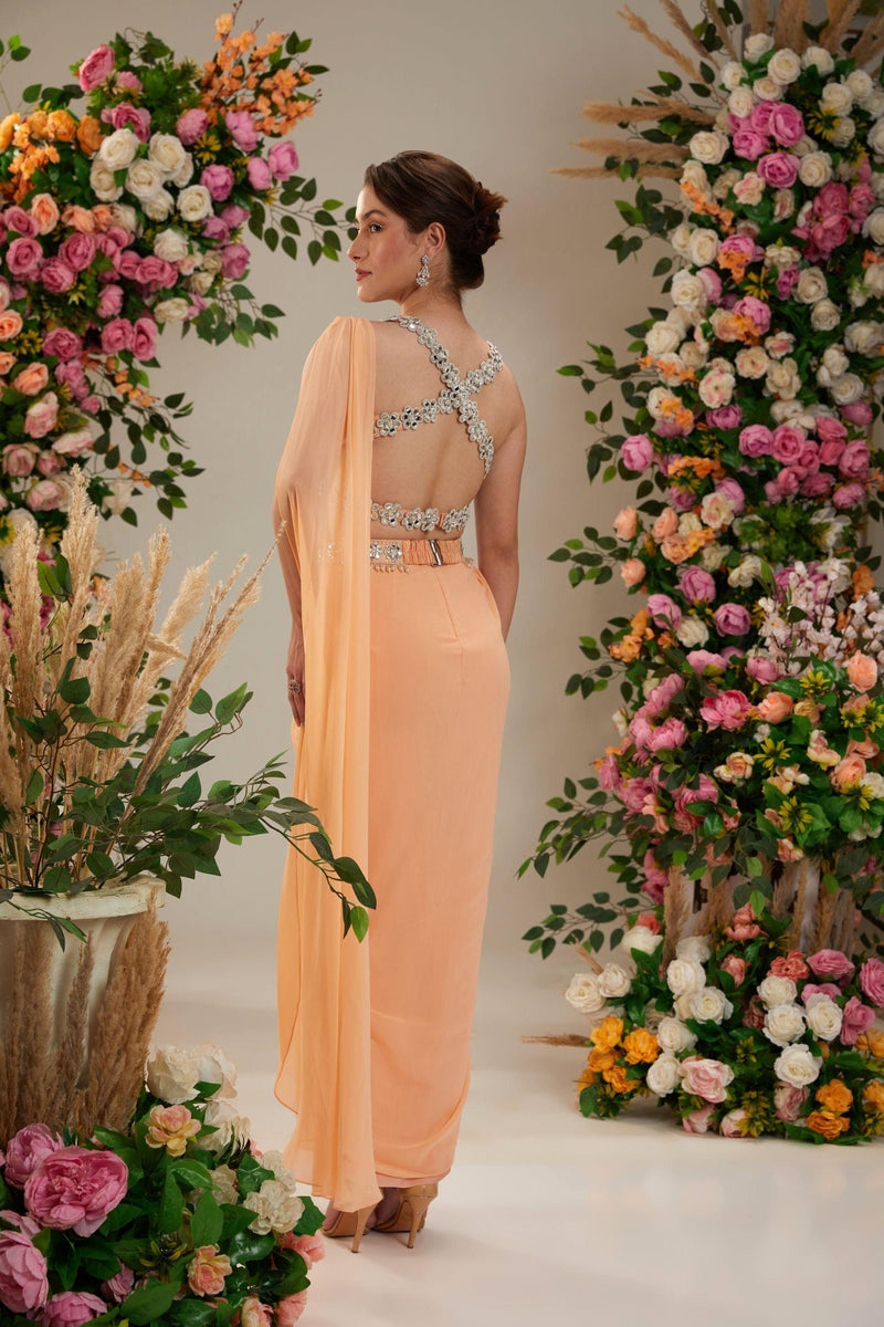 Peach Dupion Blouse Georgette Saree - Preeti s kapoor