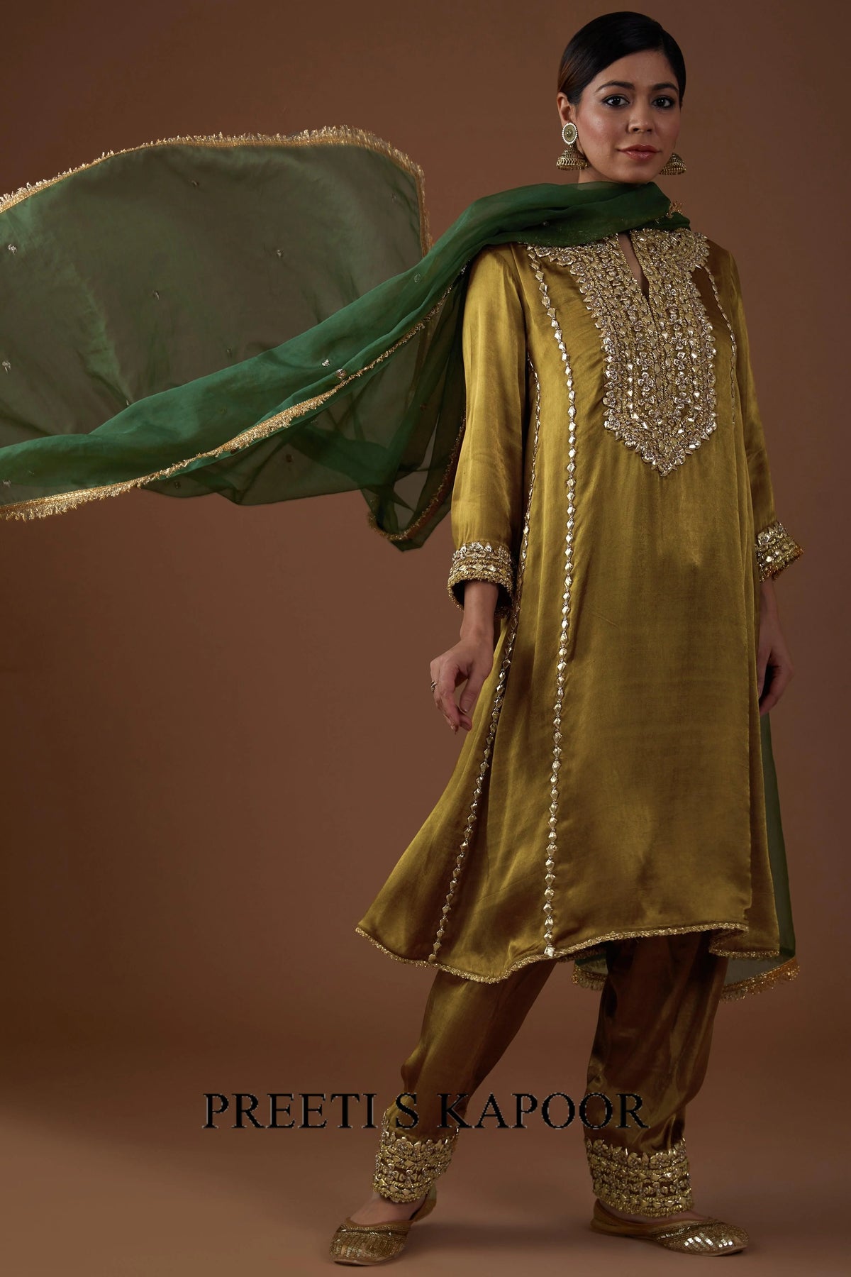 Champagne gold Mashru silk kurta set - Preeti S Kapoor