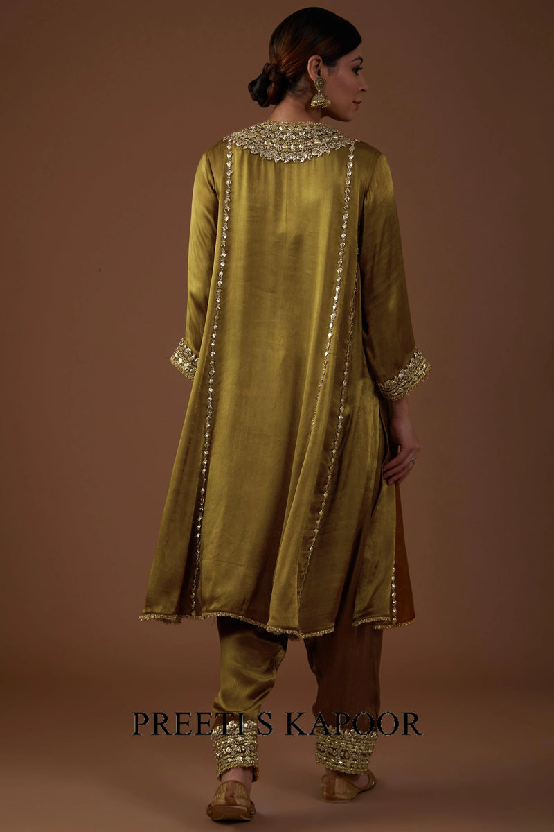 Champagne gold Mashru silk kurta set - Preeti S Kapoor