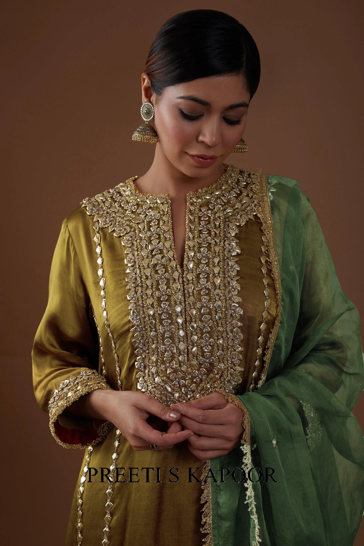 Champagne gold Mashru silk kurta set - Preeti S Kapoor