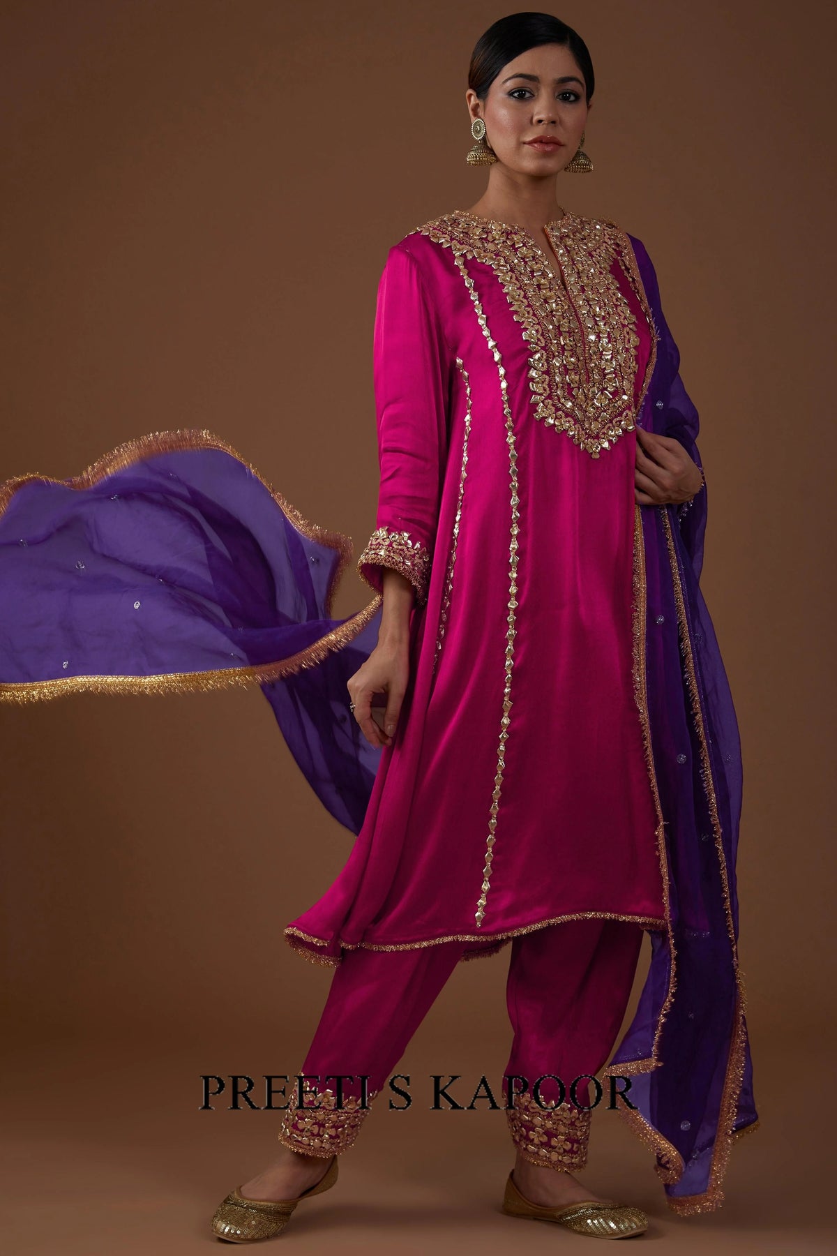 Vivid berry hued Mashru silk kurta set - Preeti S Kapoor