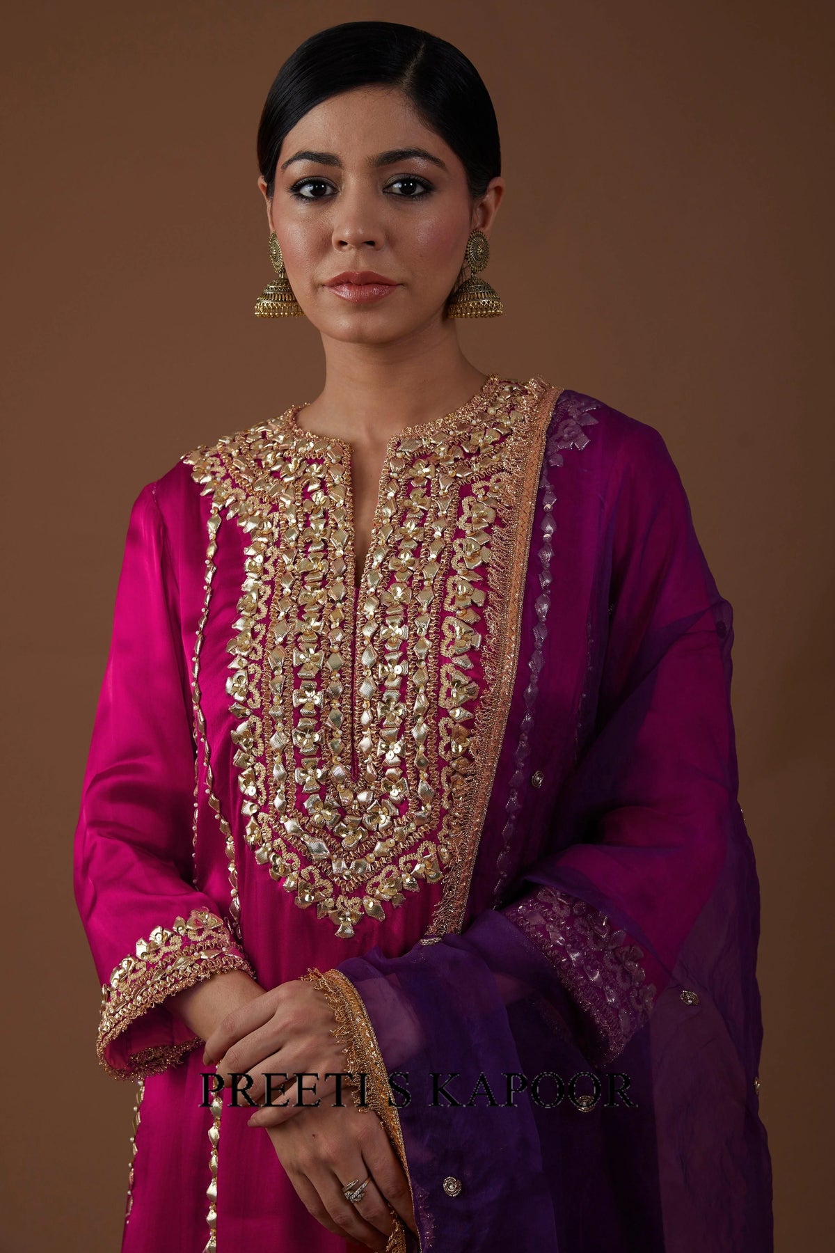Vivid berry hued Mashru silk kurta set - Preeti S Kapoor