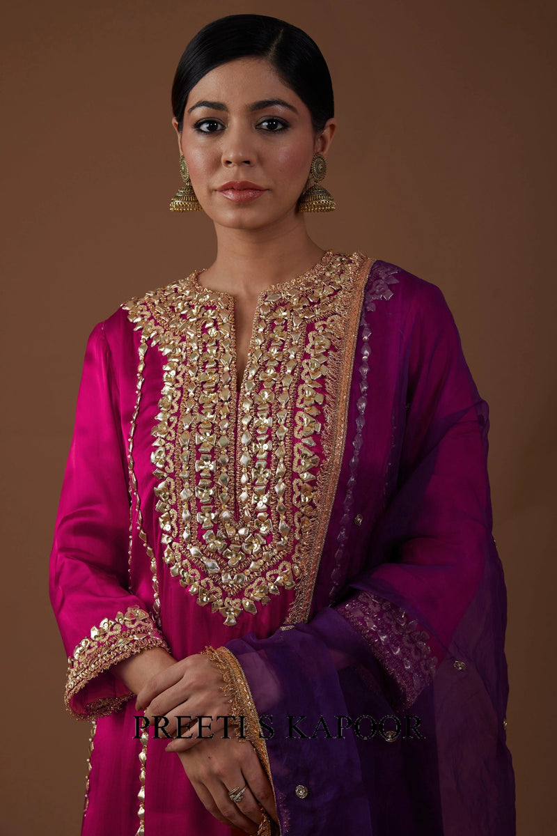 Vivid berry hued Mashru silk kurta set - Preeti S Kapoor