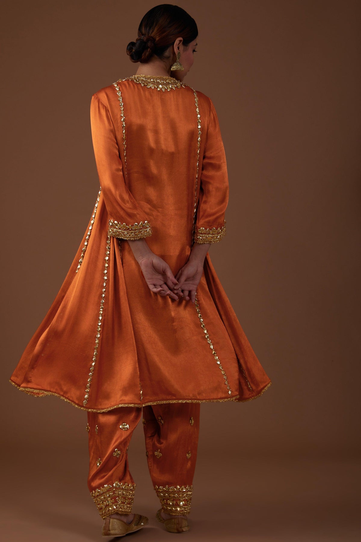 Burnt Amber hued Mashru silk kurta set - Preeti s kapoor