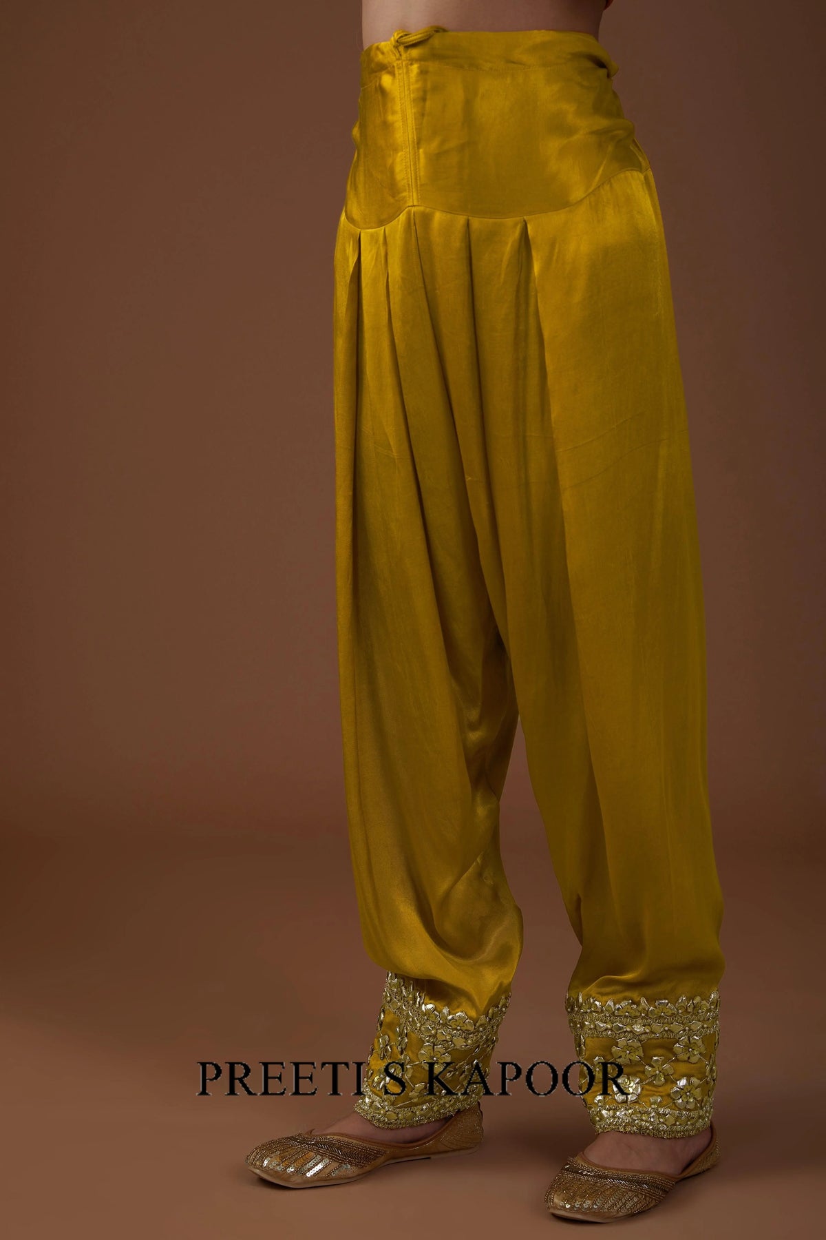 Golden Saffron hued Mashru silk kurta set - Preeti S Kapoor