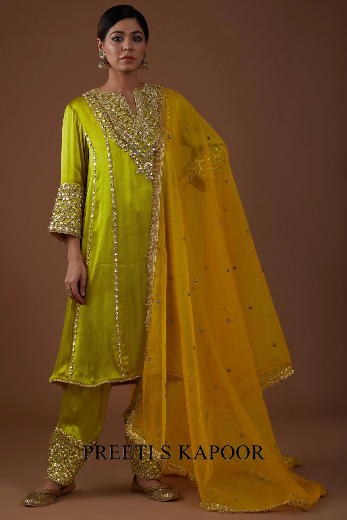 Mist-Green hued Mashru silk kurta set - Preeti S Kapoor