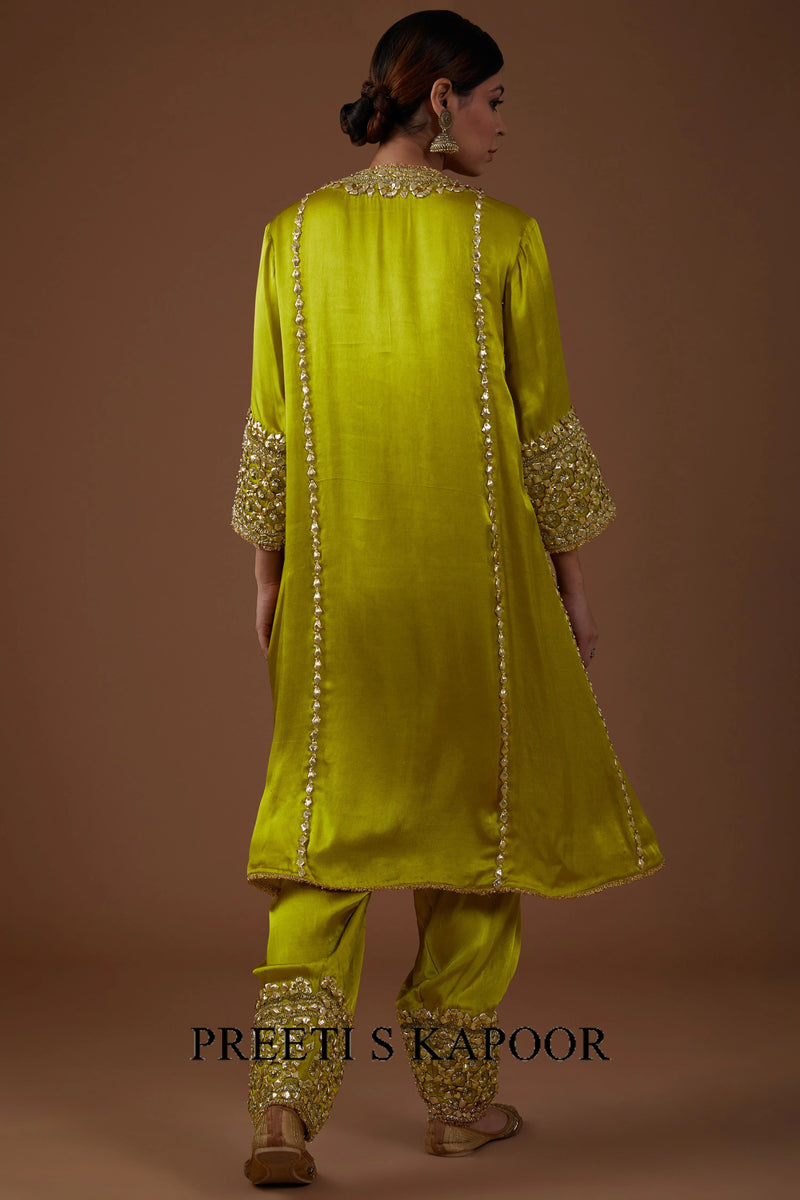 Mist-Green hued Mashru silk kurta set - Preeti S Kapoor