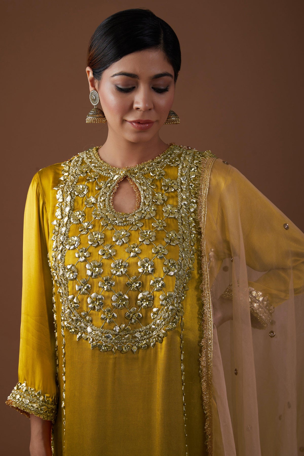 Golden Saffron hued Mashru silk kurta set - Preeti s kapoor