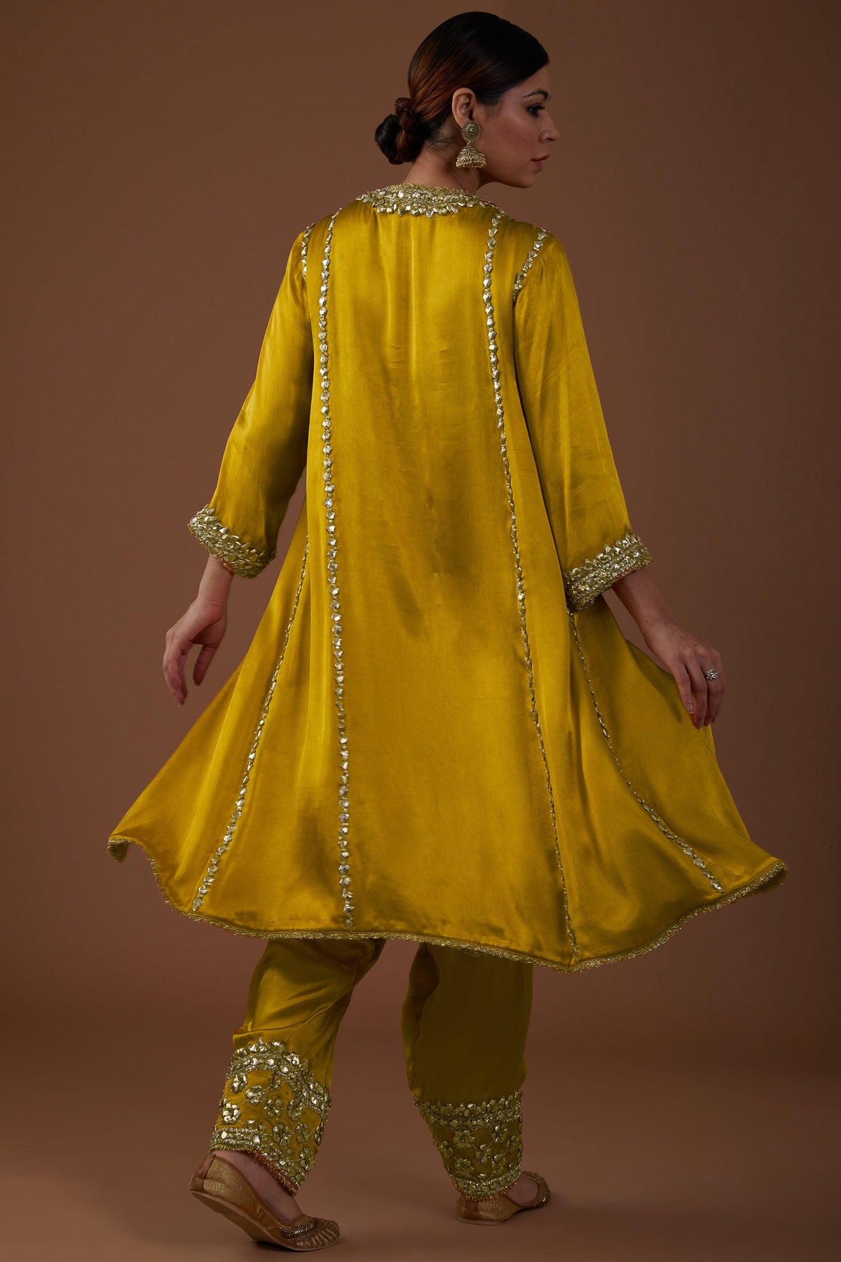Golden Saffron hued Mashru silk kurta set - Preeti s kapoor