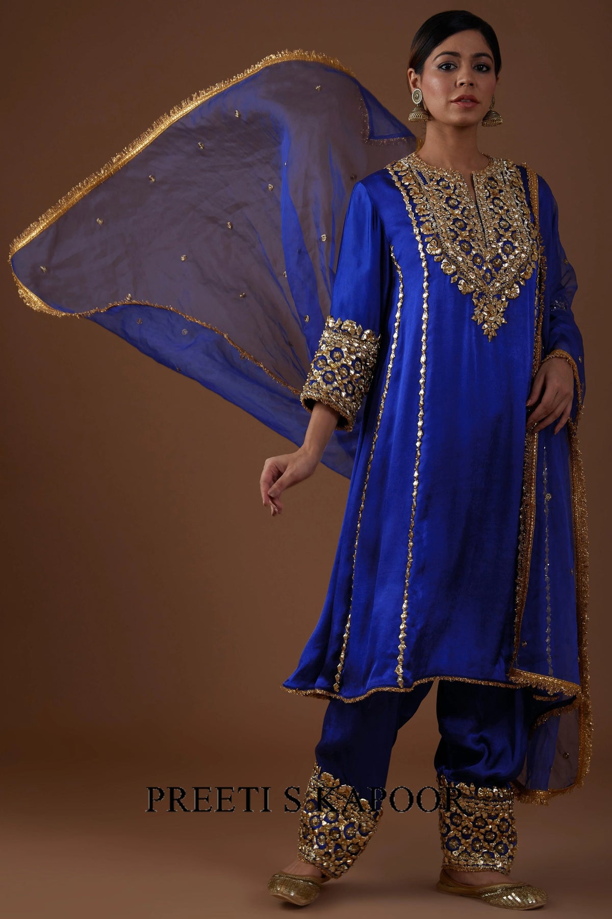 Serene Sapphire hued Mashru silk kurta set - Preeti S Kapoor