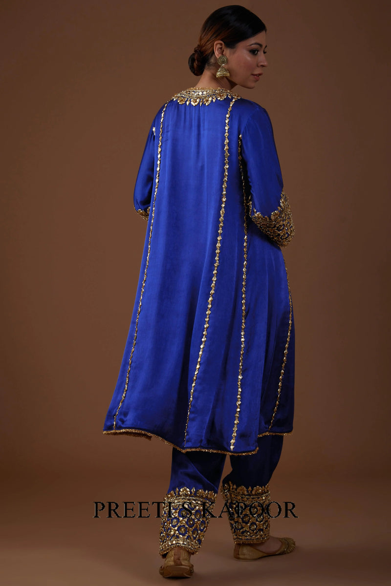Serene Sapphire hued Mashru silk kurta set - Preeti S Kapoor