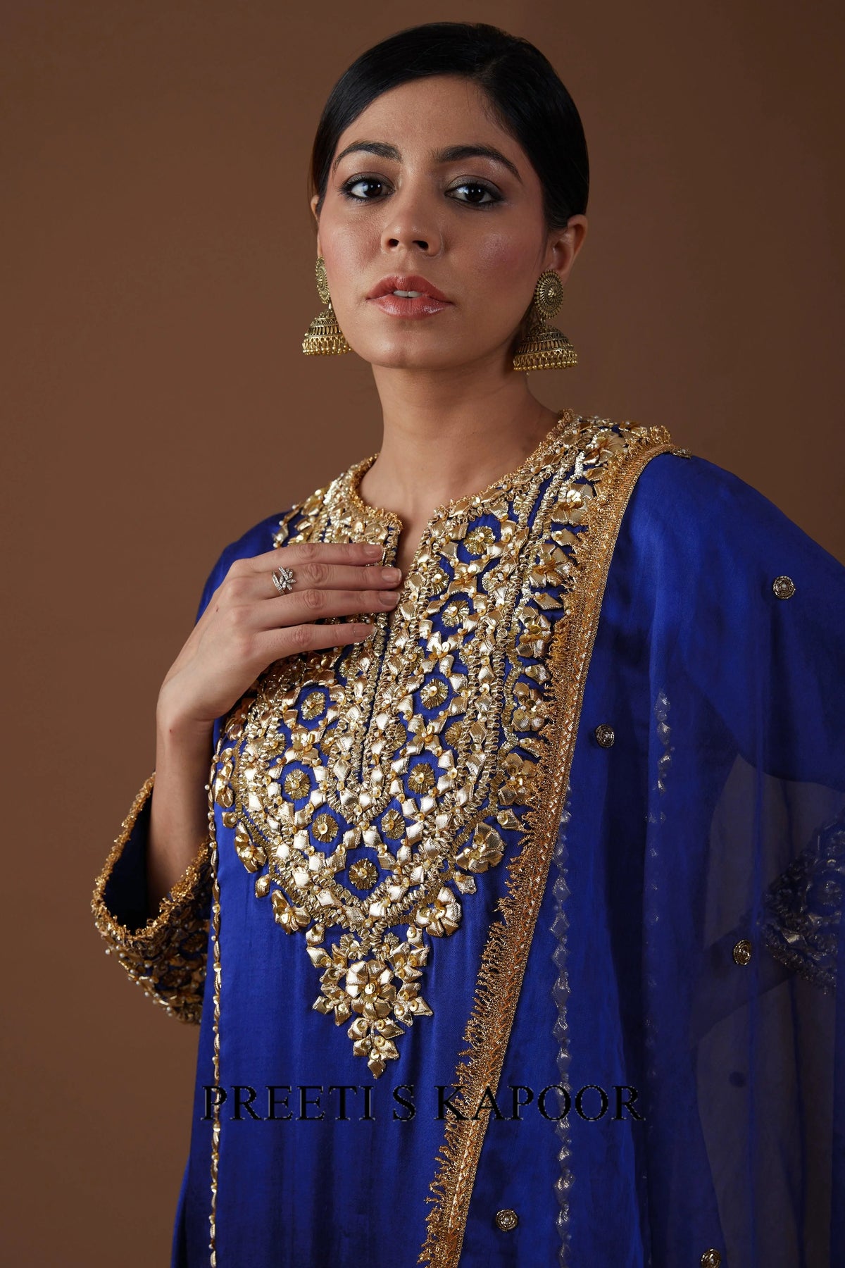 Serene Sapphire hued Mashru silk kurta set - Preeti S Kapoor