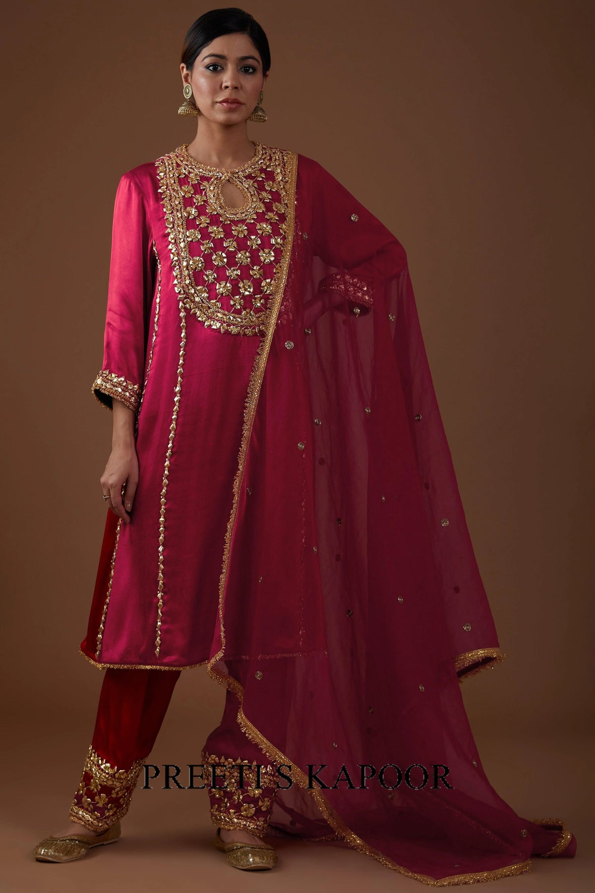 Regal Red hued Mashru silk kurta set - Preeti S Kapoor