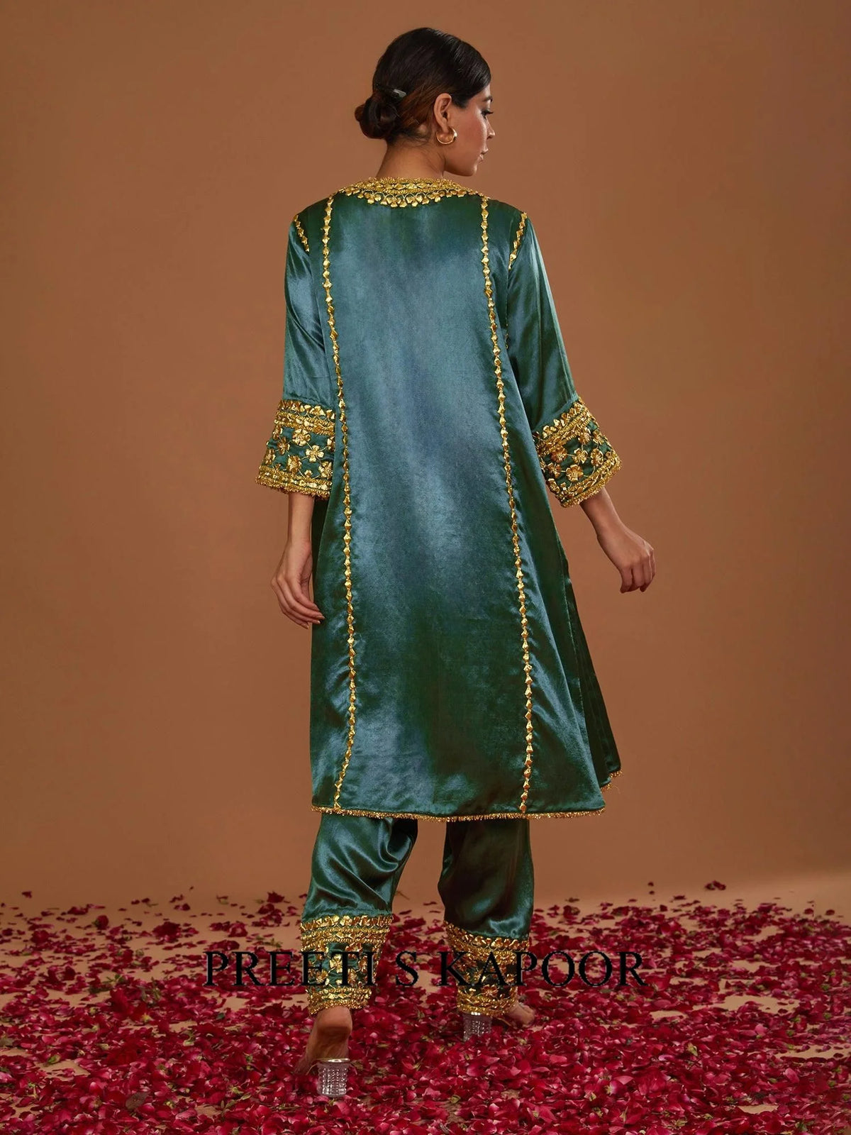 Sap Green Mashru Silk Hand Embellished Kurta Set - Preeti S Kapoor