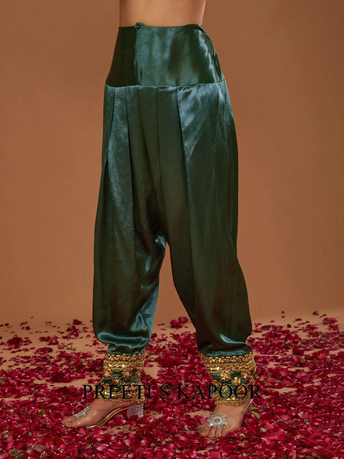Sap Green Mashru Silk Hand Embellished Kurta Set - Preeti S Kapoor