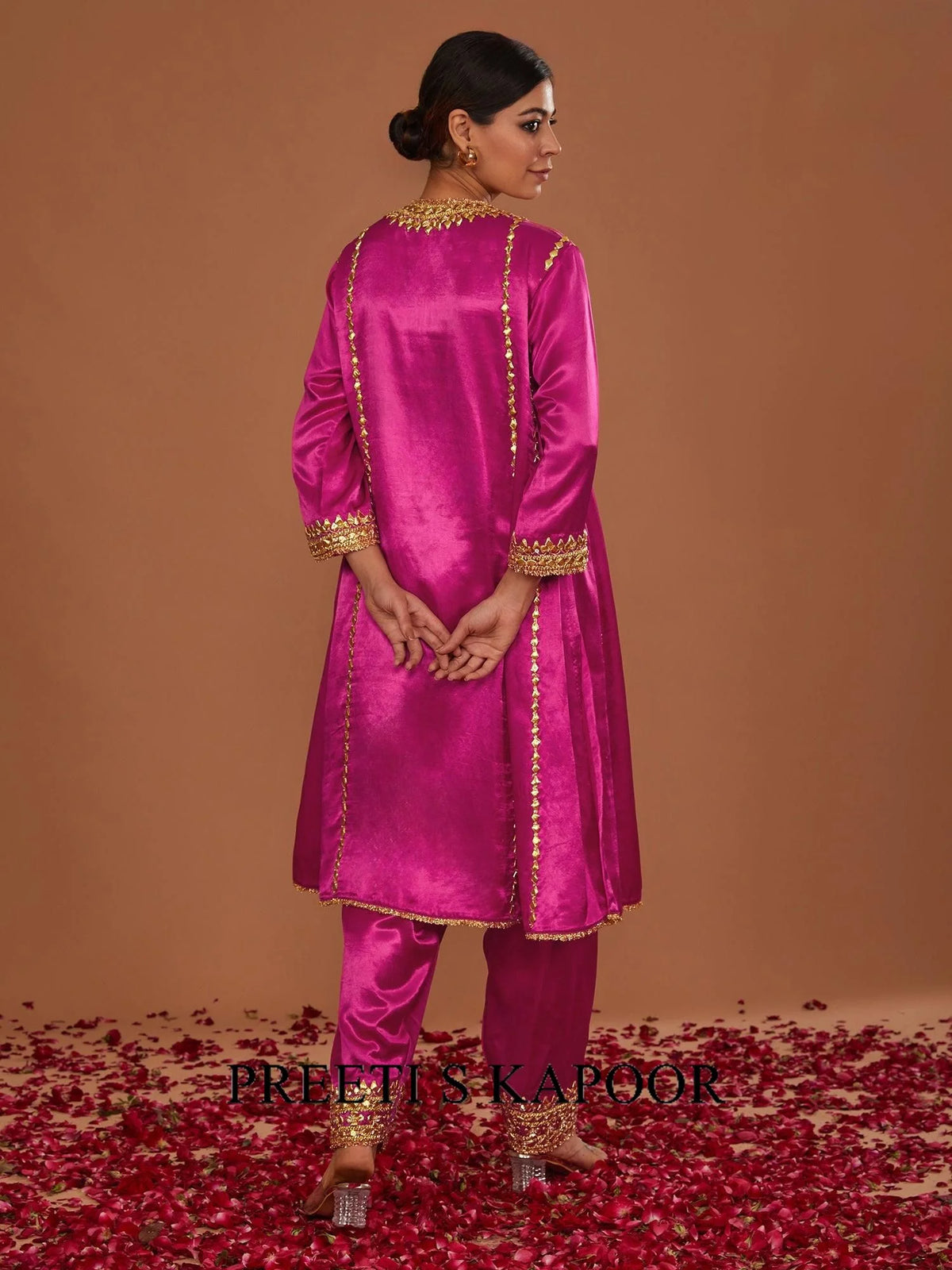 Fuchsia Mashru Silk Hand Embellished Kurta Set - Preeti S Kapoor