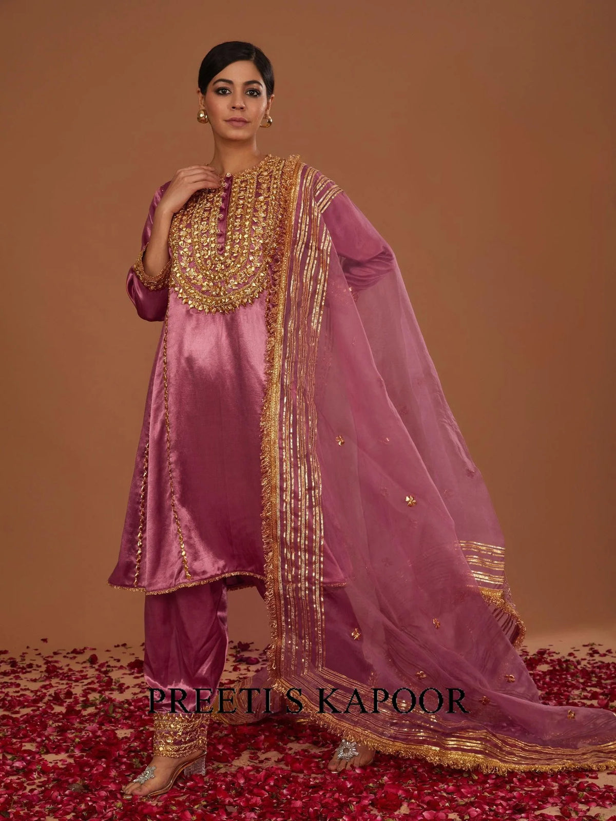 Rose Pink Mashru Silk Hand Embellished Kurta Set - Preeti S Kapoor