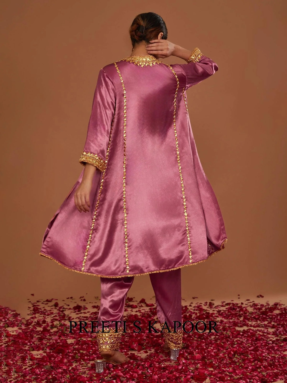 Rose Pink Mashru Silk Hand Embellished Kurta Set - Preeti S Kapoor