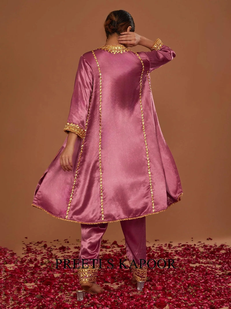 Rose Pink Mashru Silk Hand Embellished Kurta Set - Preeti S Kapoor