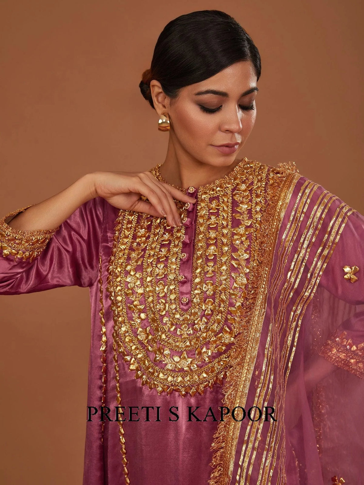 Rose Pink Mashru Silk Hand Embellished Kurta Set - Preeti S Kapoor