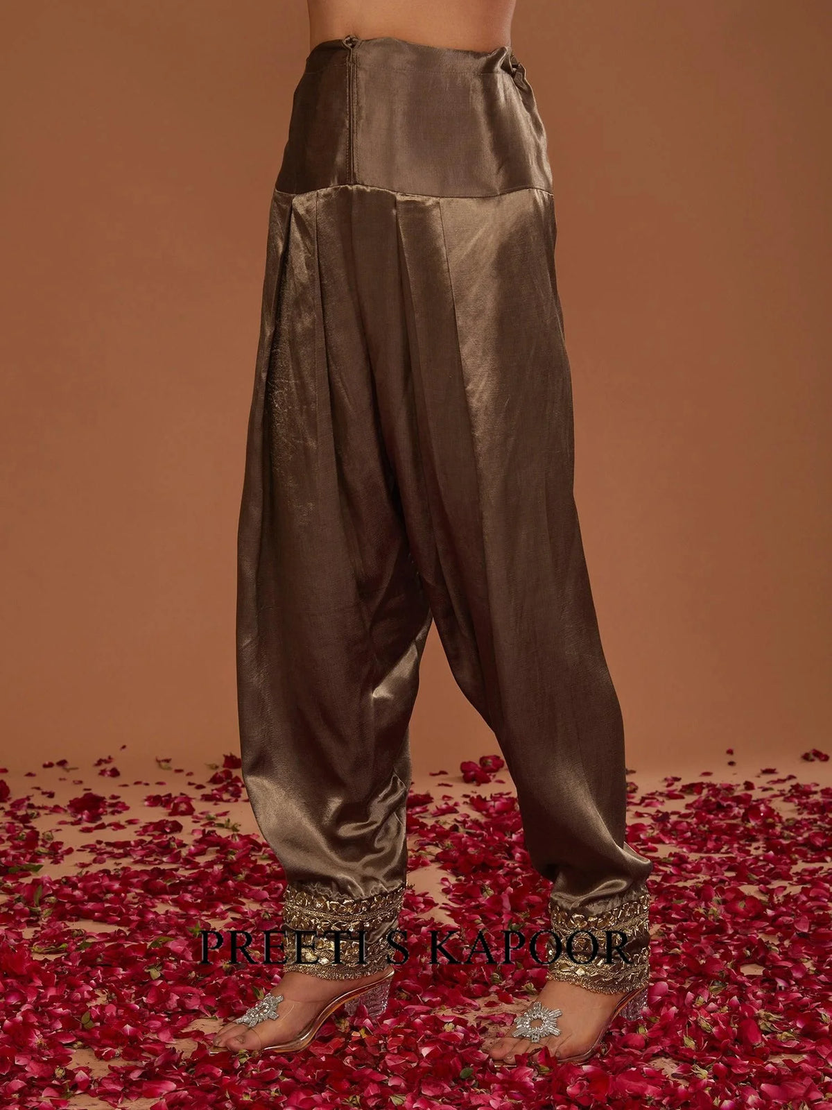 Sepia Brown Mashru Silk Hand Embellished Kurta Set - Preeti S Kapoor