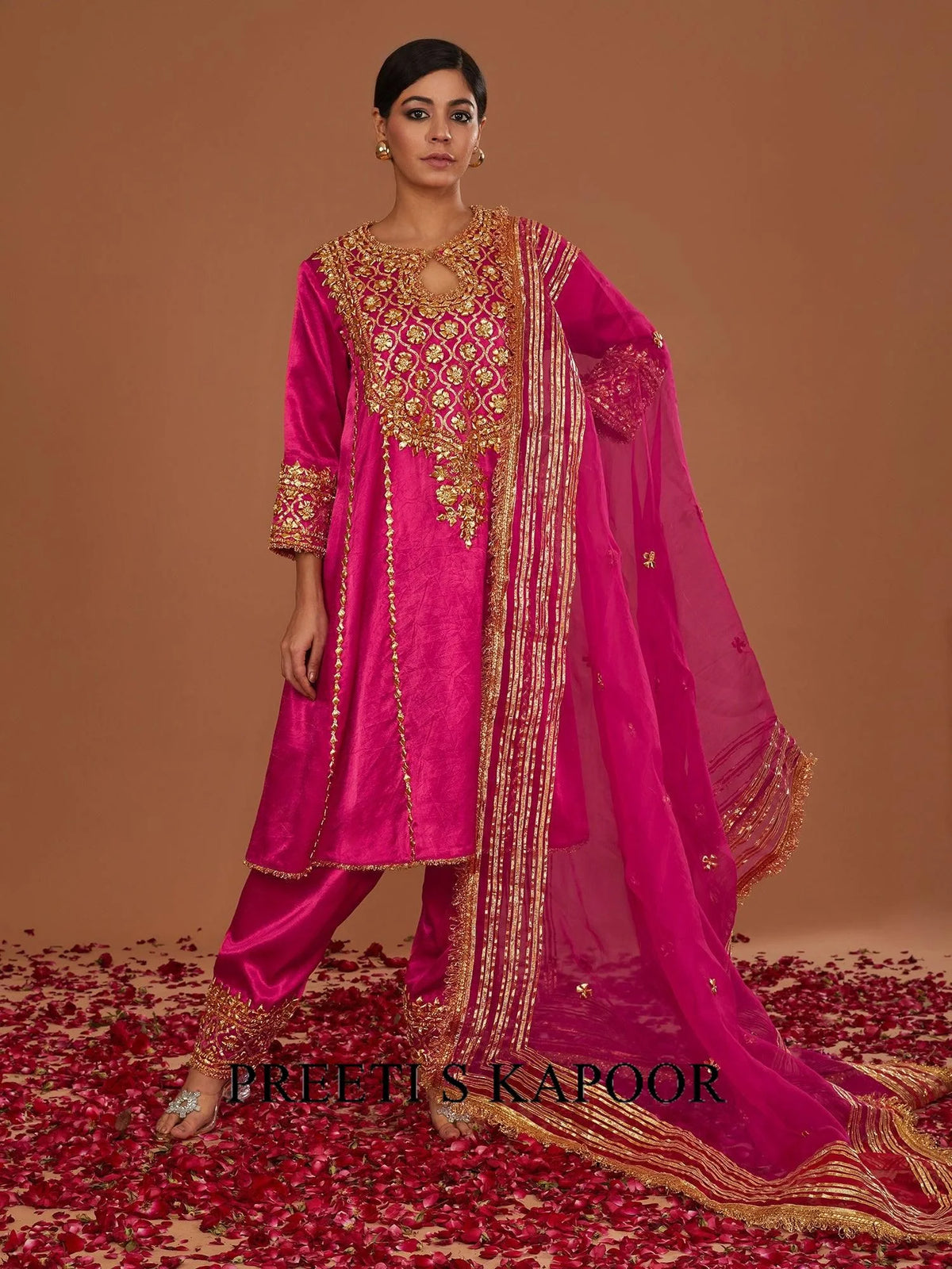 Royal Cerise Mashru Silk Hand Embellished Kurta Set - Preeti S Kapoor